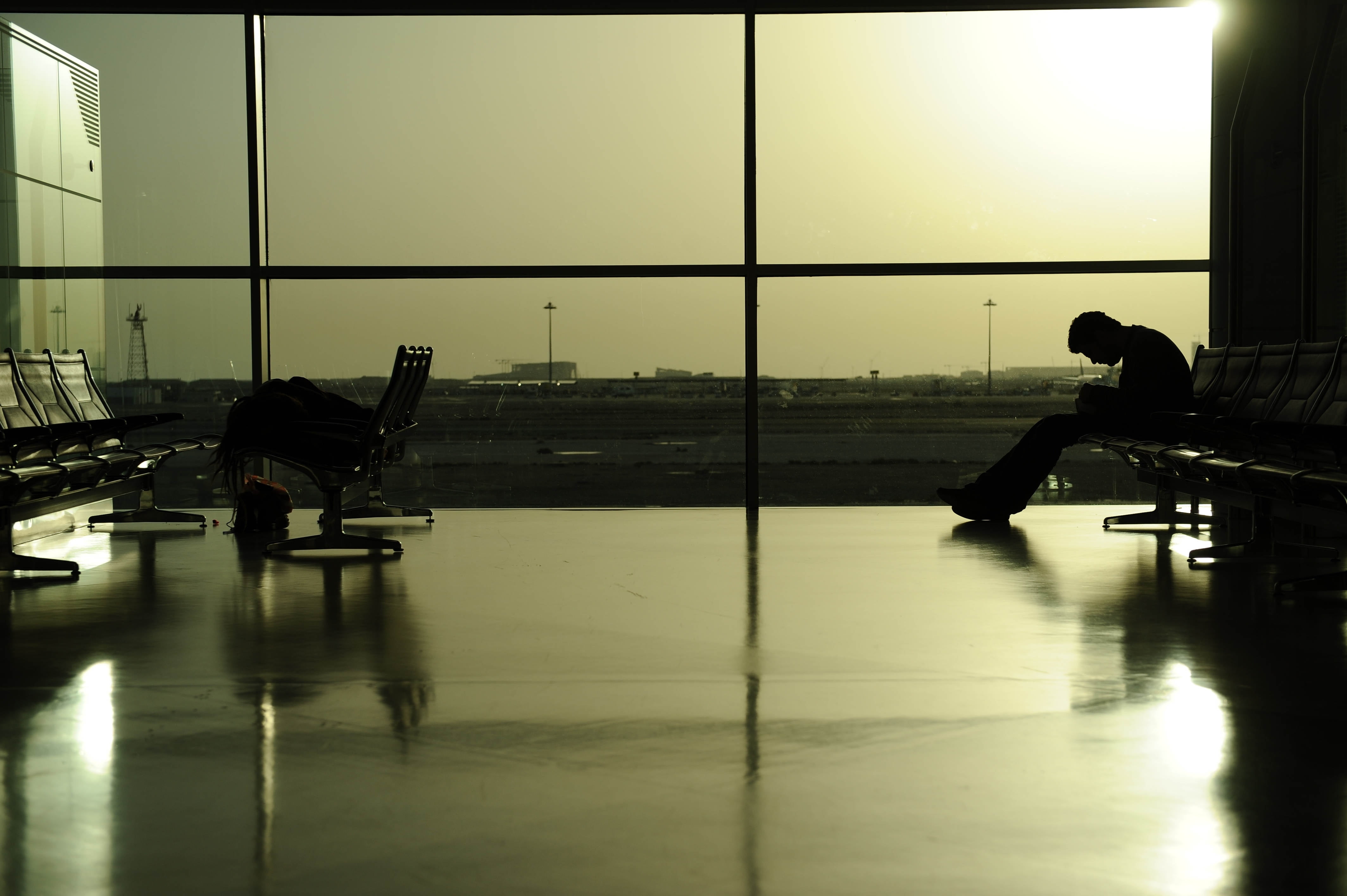 travel Locations, commercial Airplane, tourist, nature, indoors, reflection, silhouette, tiled floor, airport, people, station, architecture, men, black, HD Wallpaper