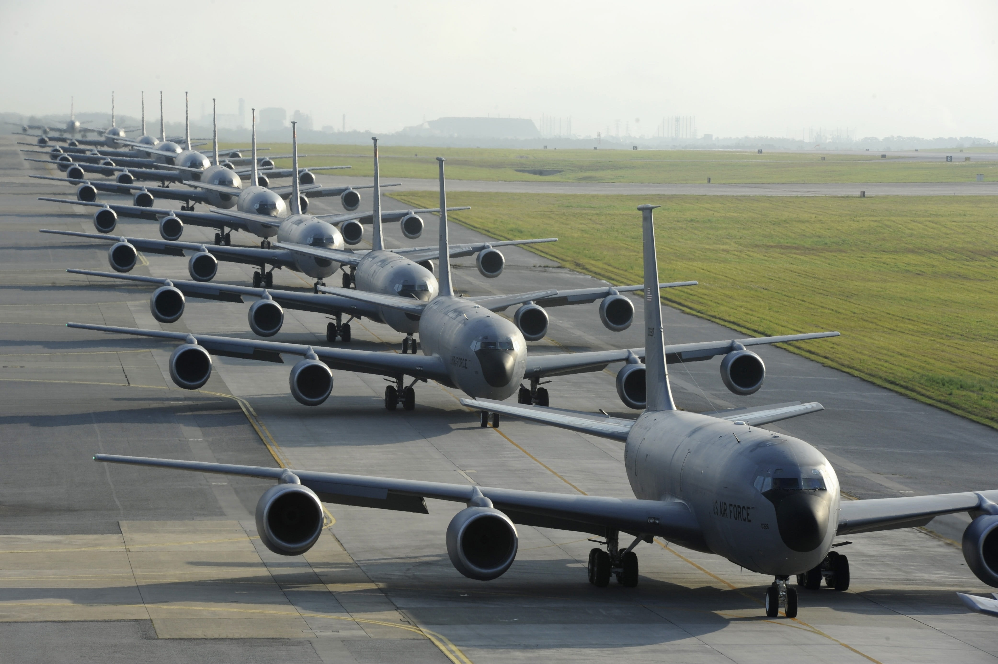 business, sky, flight, airport runway, takeoff, aerospace industry, jets, airplane, Military, in a row, air vehicle, nature, mode of transportation, transportation, HD Wallpaper