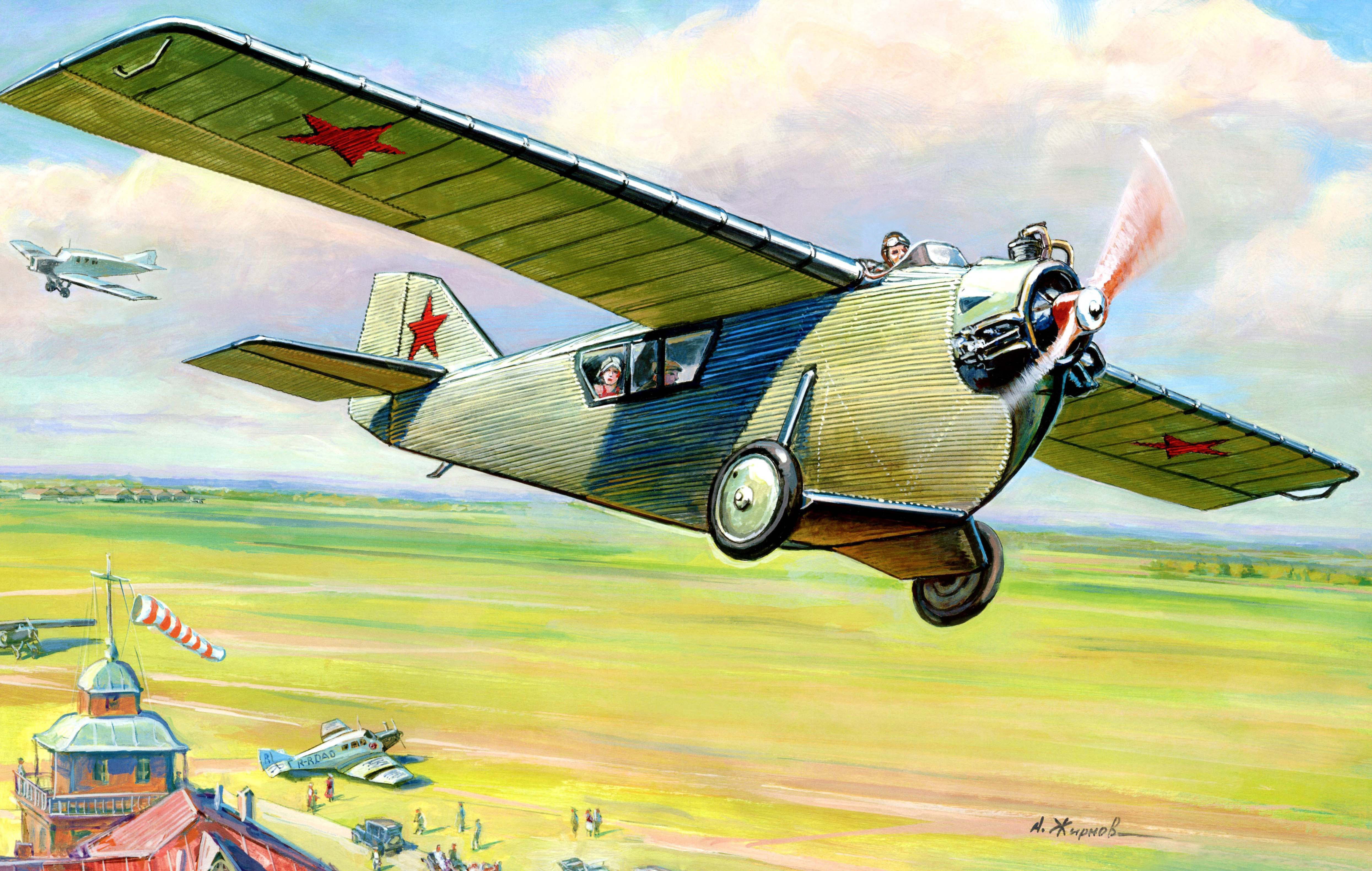 OKB, the airfield, art, flight, metal, htonic, the kolchougaluminium, lining, covered, illustration, Tupolev, developer, ANT-2, A. Zhirnov., 4K, first, HD Wallpaper