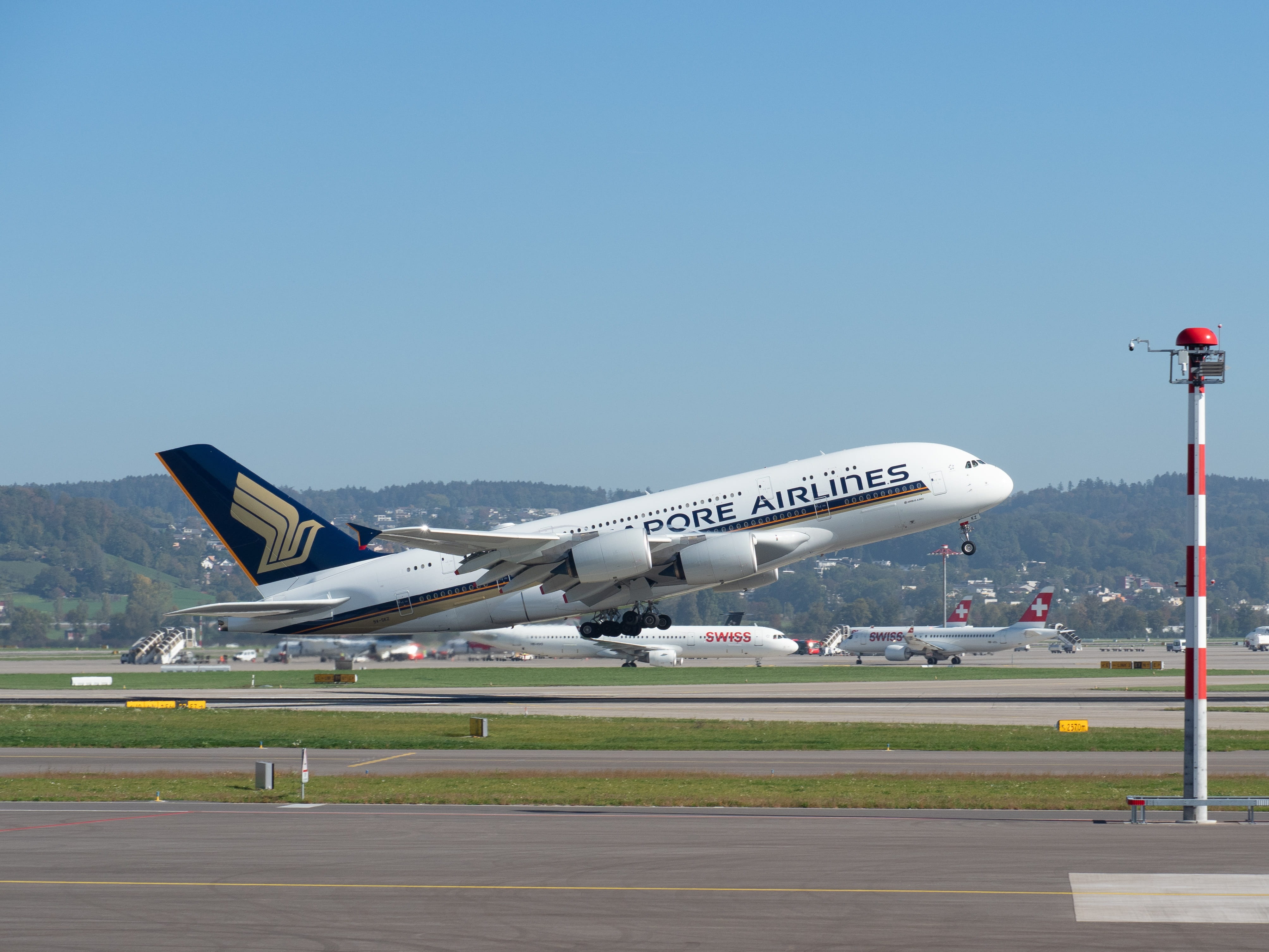 climate, air vehicle, transportation, copy space, take off, commercial airplane, airport runway, sky, a380, start, travel, flying, blue, aerospace industry, HD Wallpaper