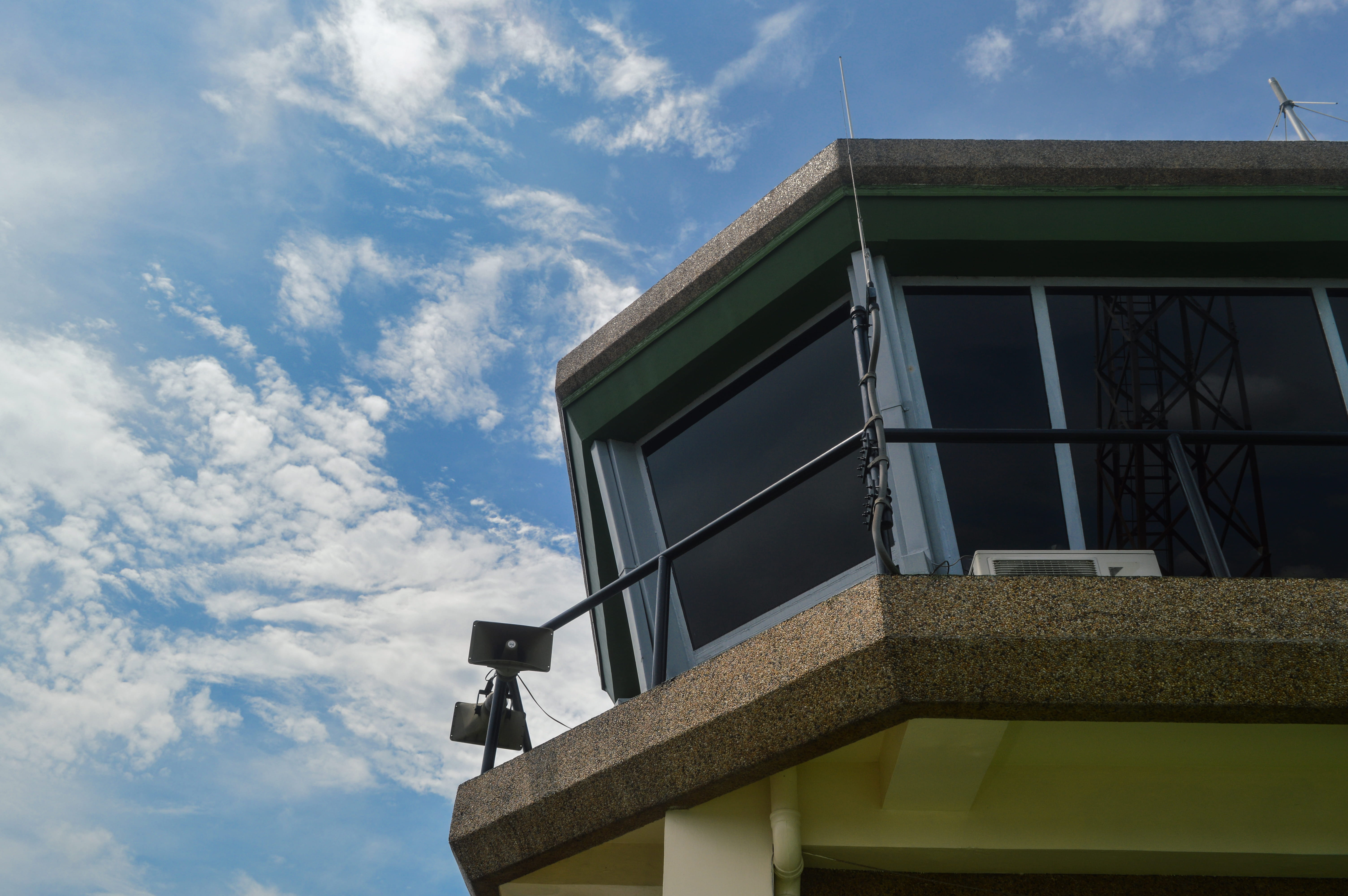 surveillance, no people, day, philippines, architecture, nature, airplane, blue, building exterior, low angle view, sky, 5K, cloud - sky, security, high, HD Wallpaper