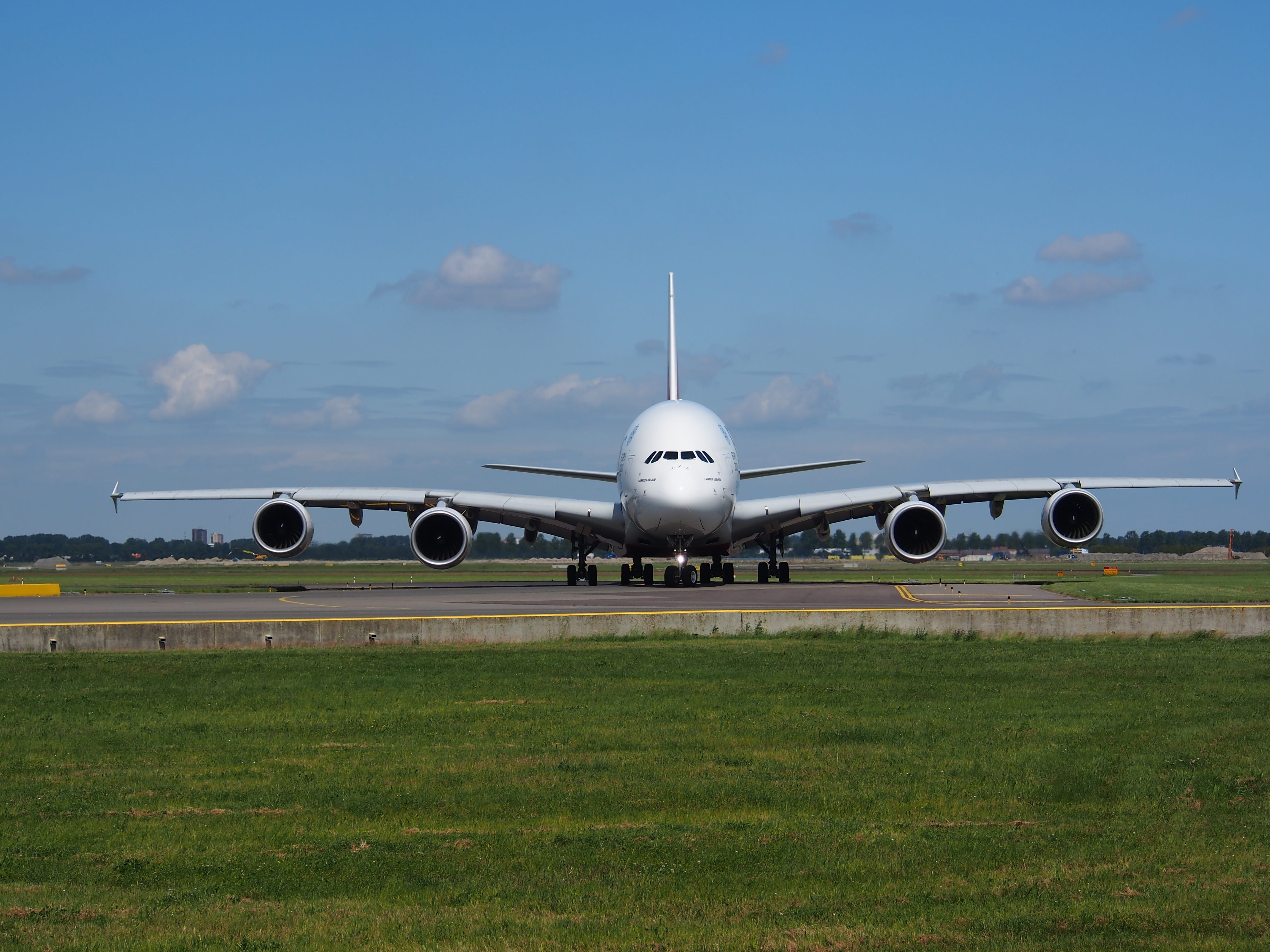 jet, airplane, day, travel, schiphol, Plane, air vehicle, journey, business, no people, outdoors, technology, grass, Emirates, mode of transportation, airport, HD Wallpaper
