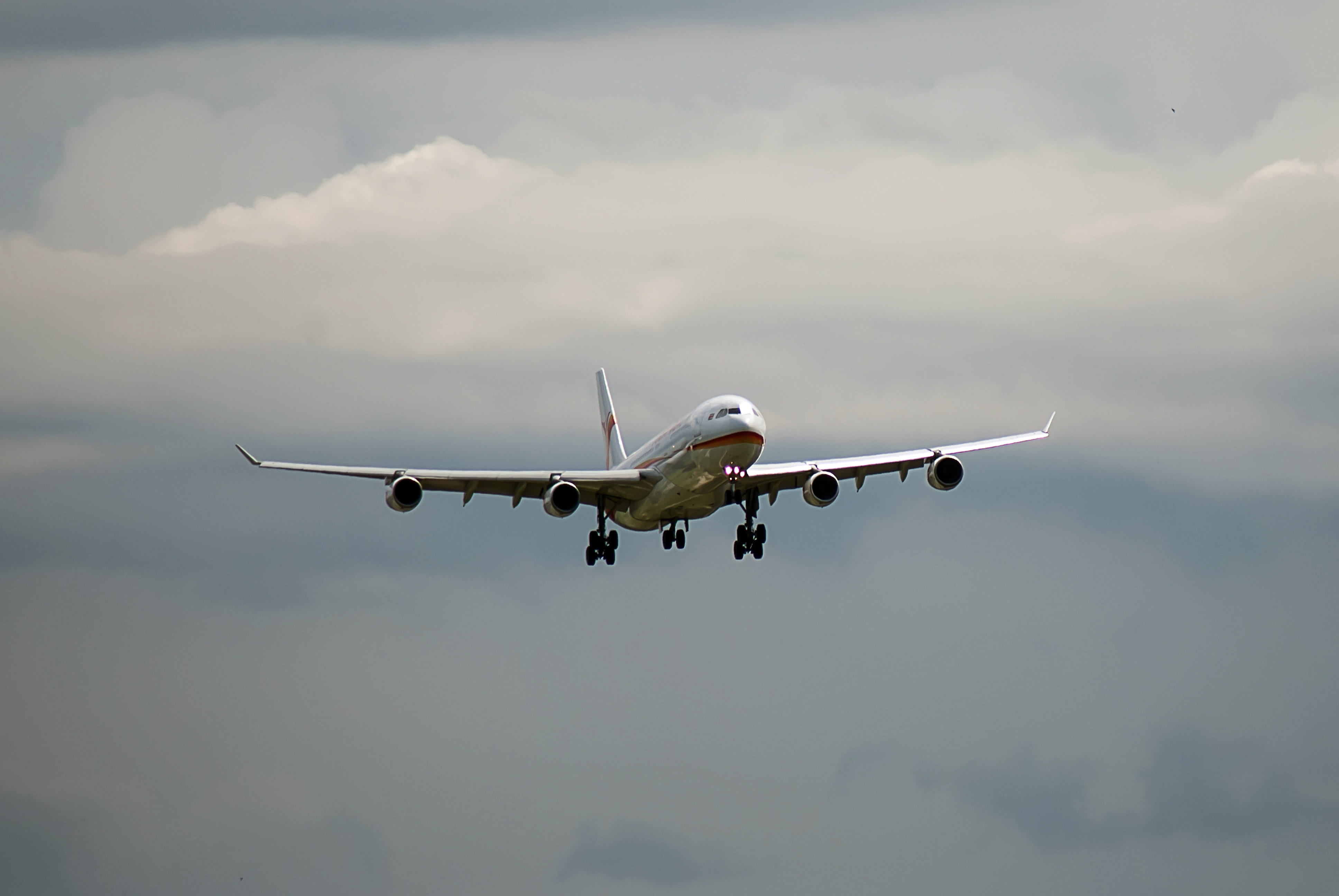 outdoors, mode of transportation, landing - touching down, schiphol, cloud - sky, journey, surinam airways, motion, fly, no people, transportation, airplane, HD Wallpaper