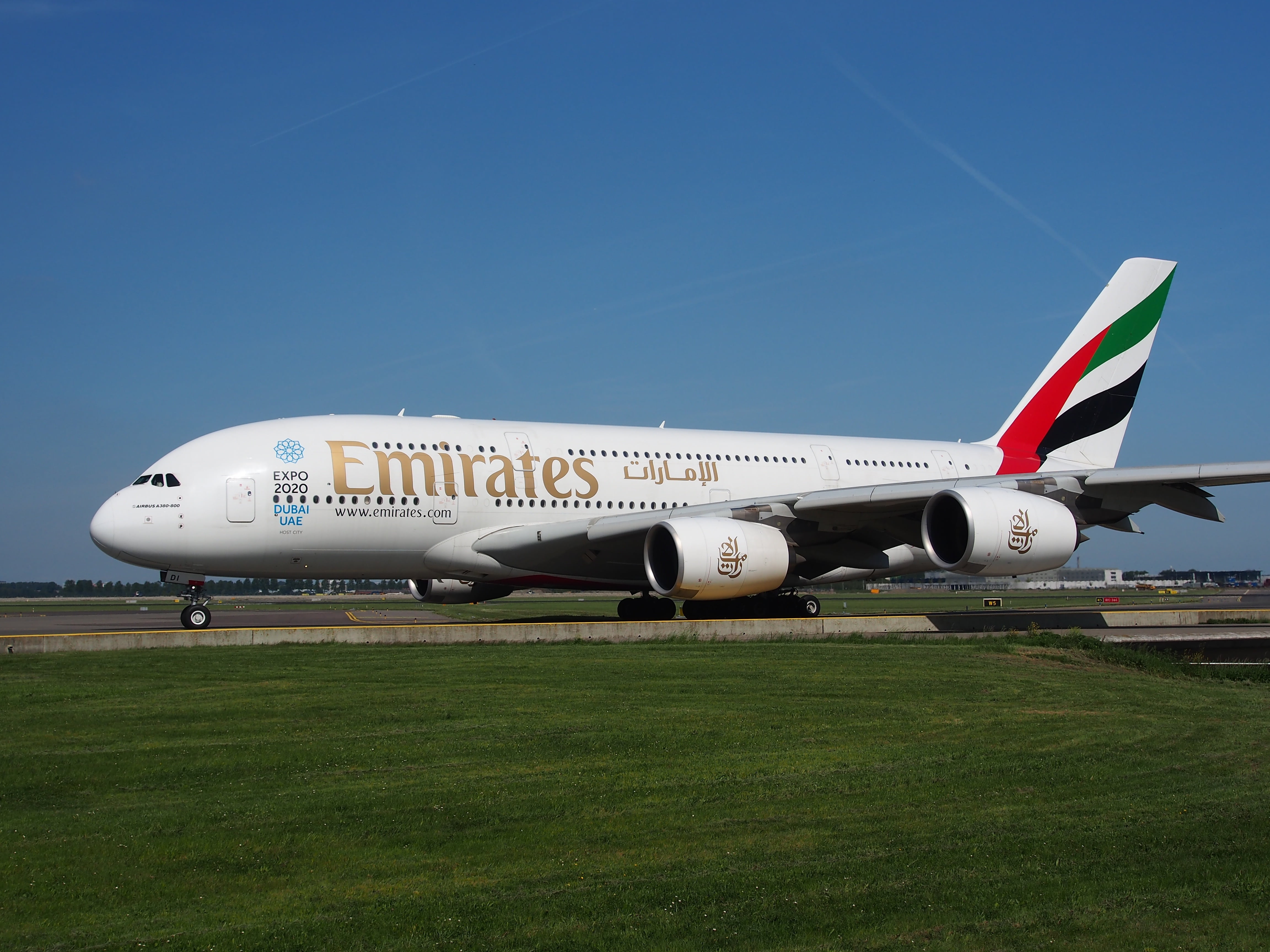 aerospace industry, day, emirates, field, airbus a380, commercial airplane, sky, copy space, transportation, technology, airport, nature, travel, mode of transportation, HD Wallpaper