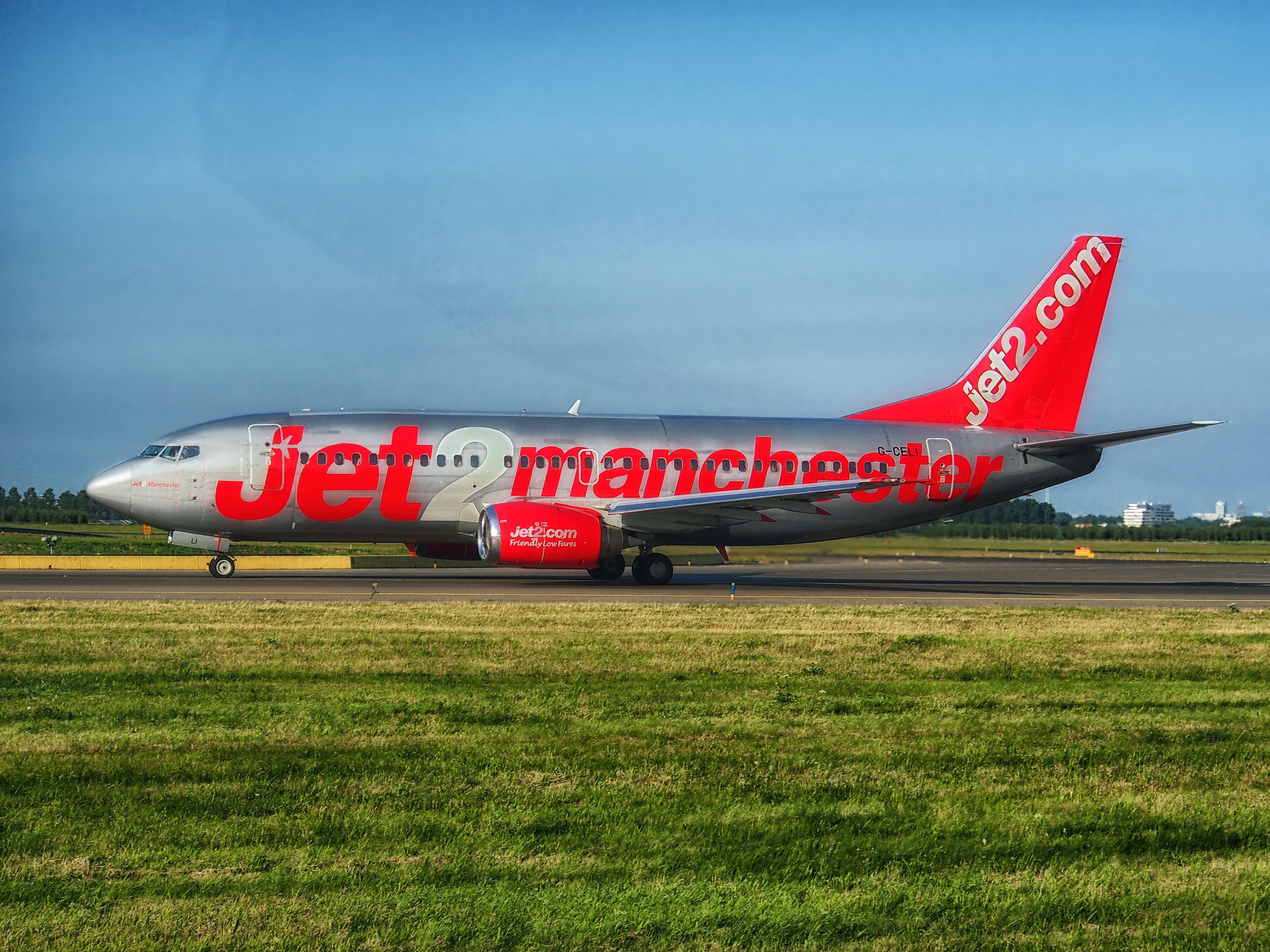 text, red, grass, sky, airplane, transportation, no people, side view, boing, land, 4K, mode of transportation, on the move, plane, plant, hdr, travel, HD Wallpaper