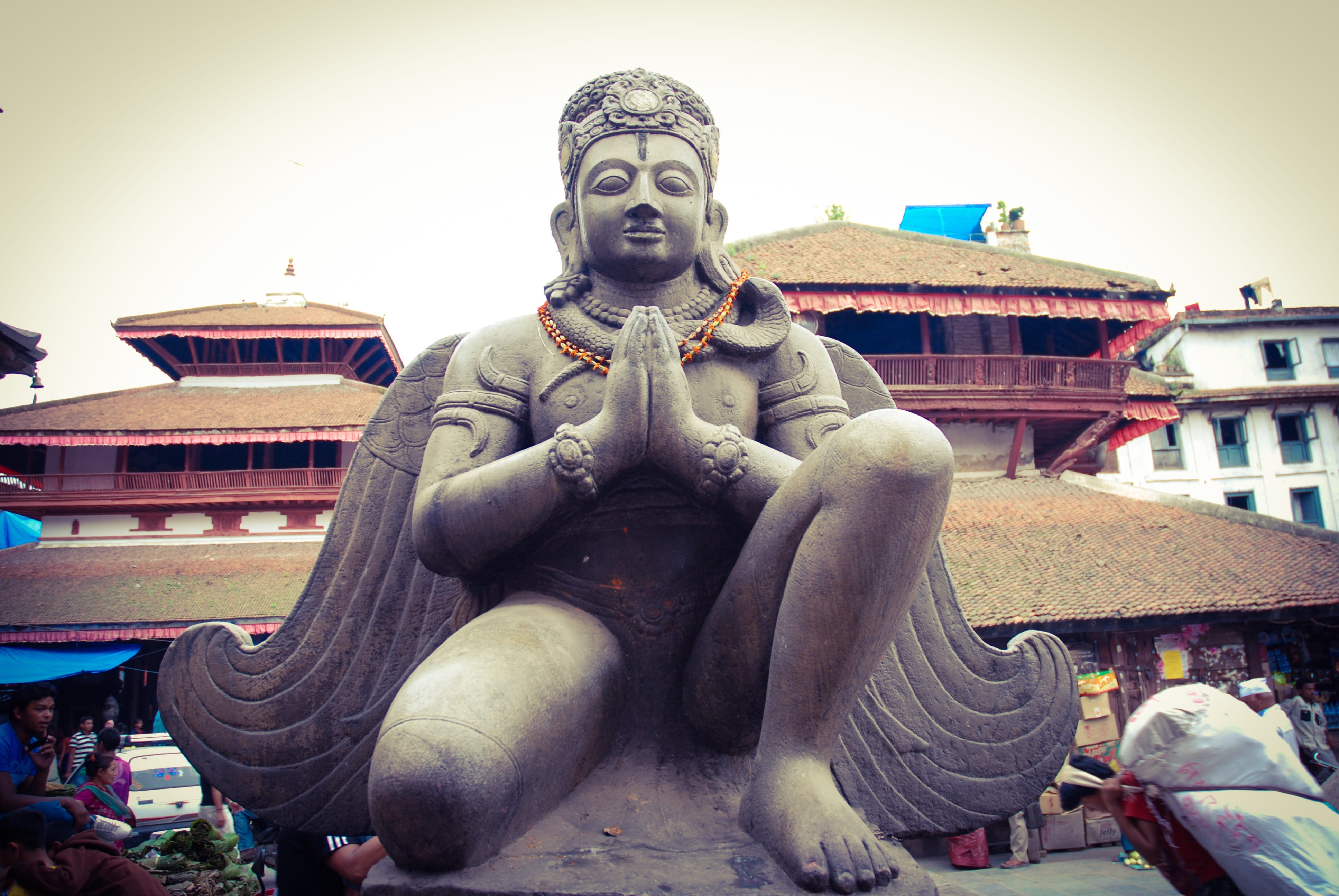 travel destinations, kathmandu, belief, statue, day, spirituality, male likeness, art and craft, built structure, garuda, sky, human representation, no people, HD Wallpaper