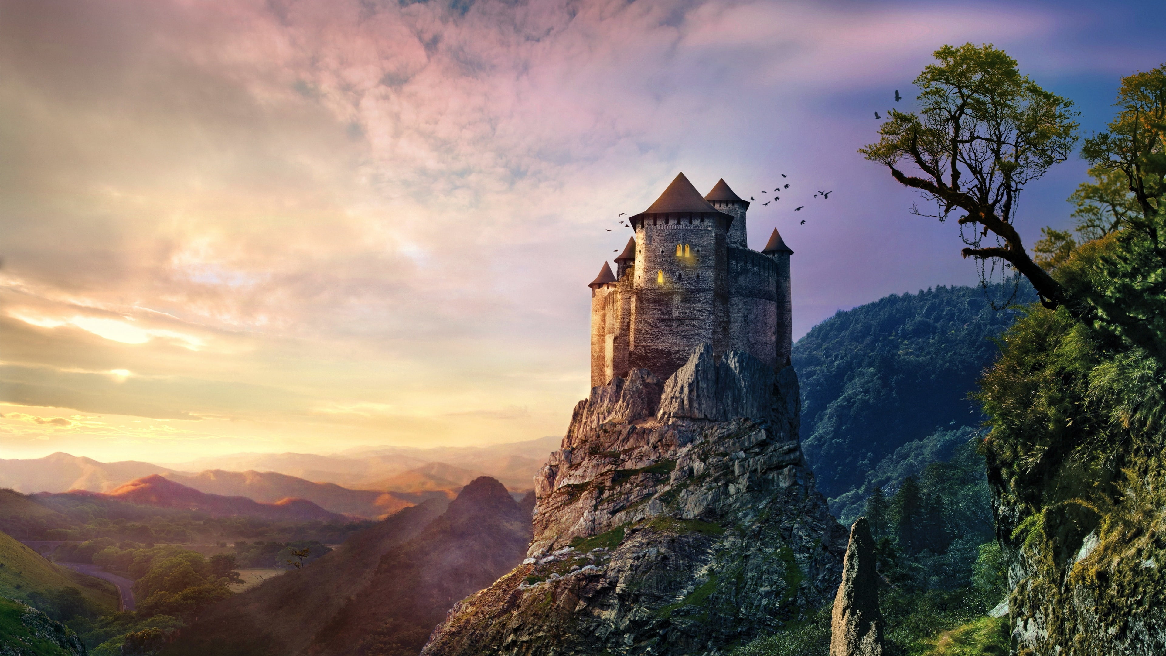 the past, mountain, hill station, history, travel destinations, building exterior, fantasy landscape, tranquil scene, built structure, tower, tranquility, HD Wallpaper
