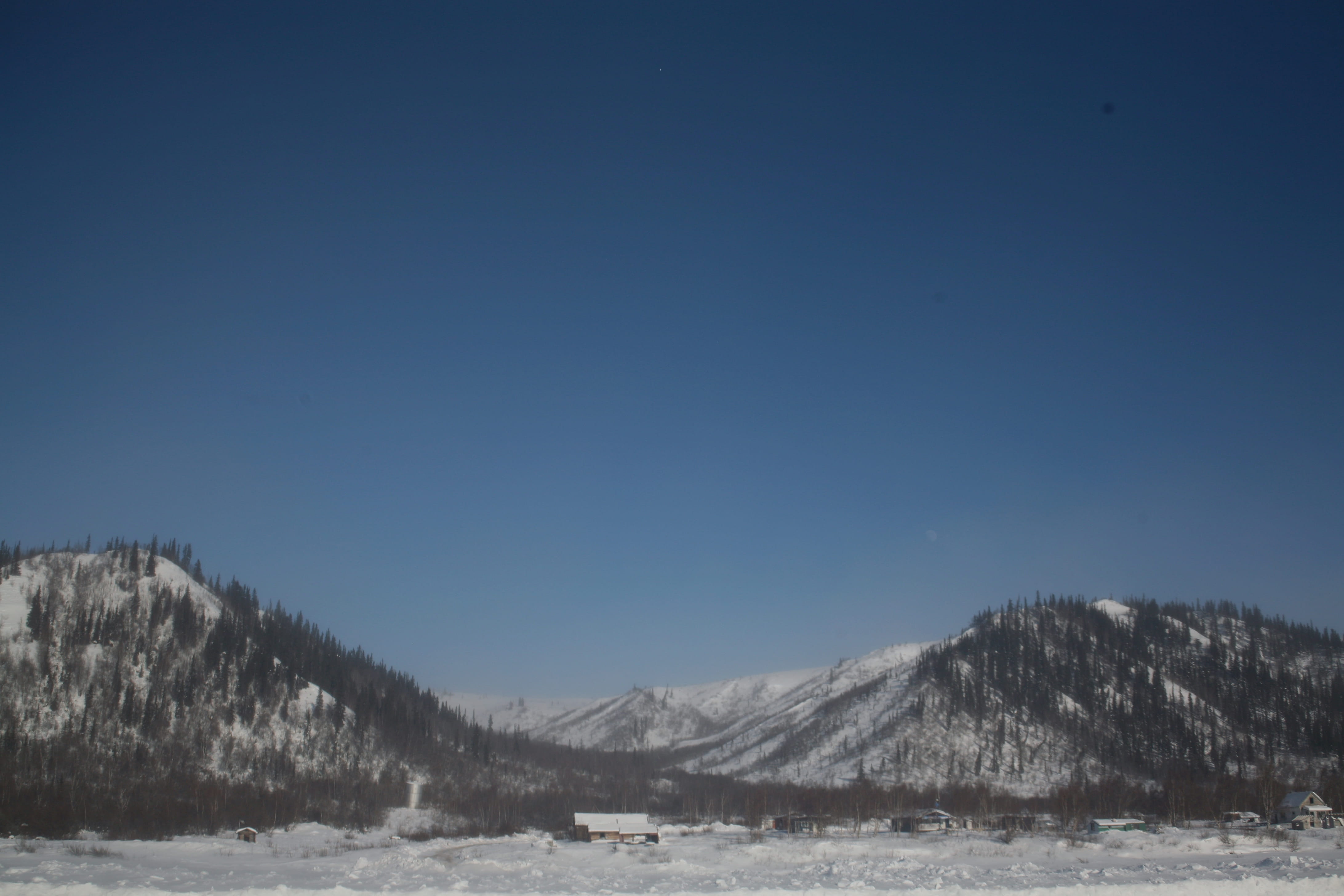 clear sky, copy space, tranquil scene, sky, landscape, snowcapped mountain, canada, 4K, scenics - nature, blue, non-urban scene, lake, cabin, winter, north, HD Wallpaper