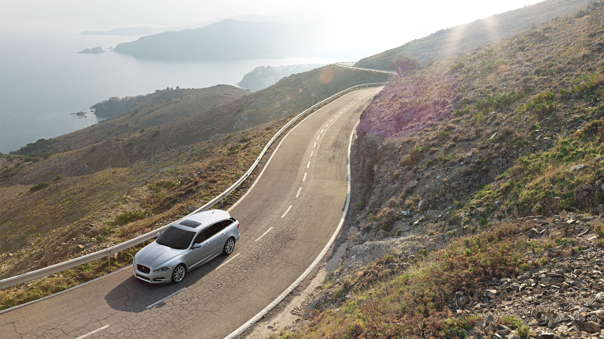 road, water, Jaguar XF, Station Wagon, 1080P, Hill, car, Estate, HD Wallpaper