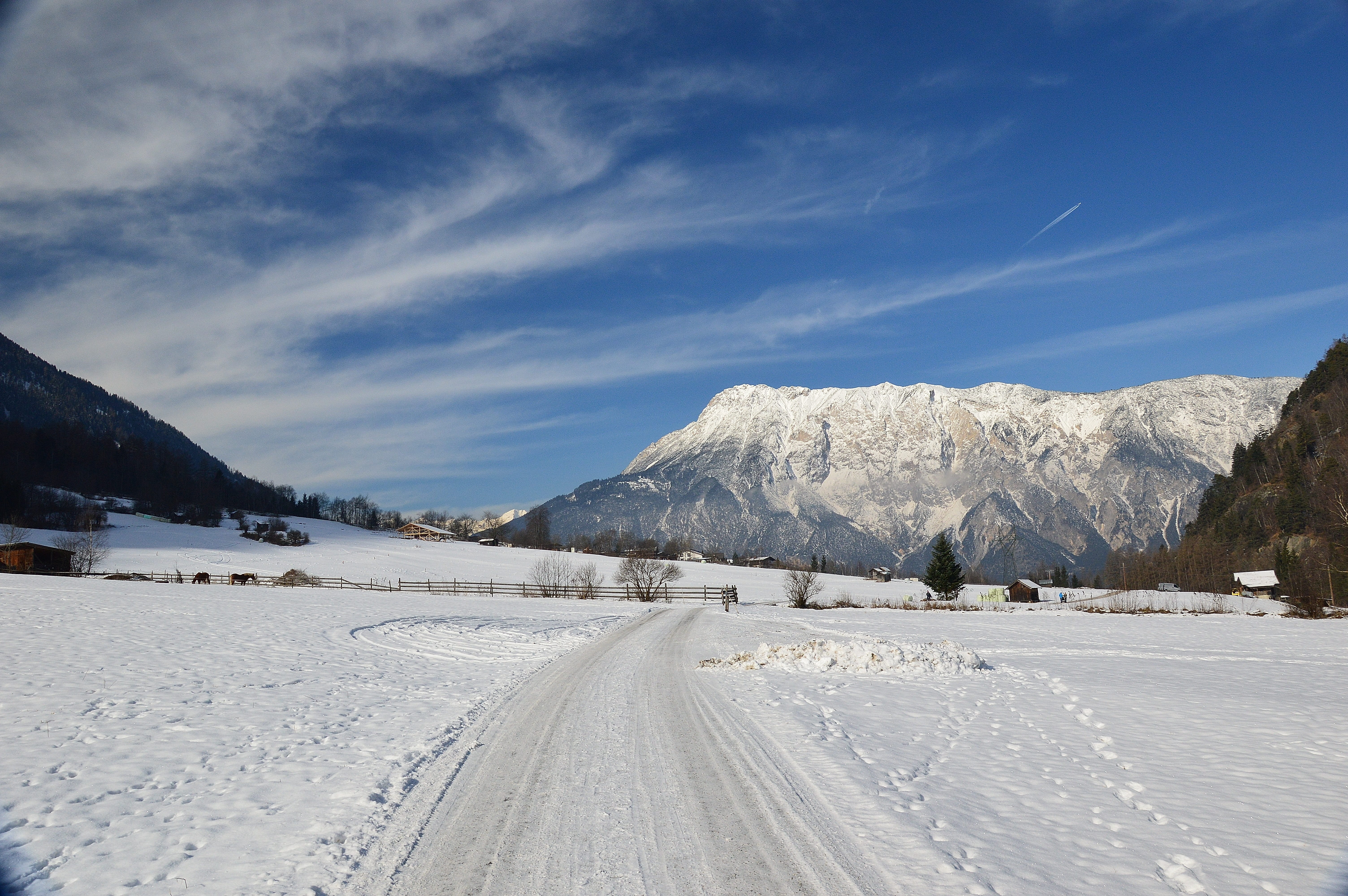 tranquil scene, day, european Alps, sky, Tyrol, scenics, Snow, beauty in nature, no People, blue, weather, Winter, color Image, transportation, cold - Temperature, HD Wallpaper