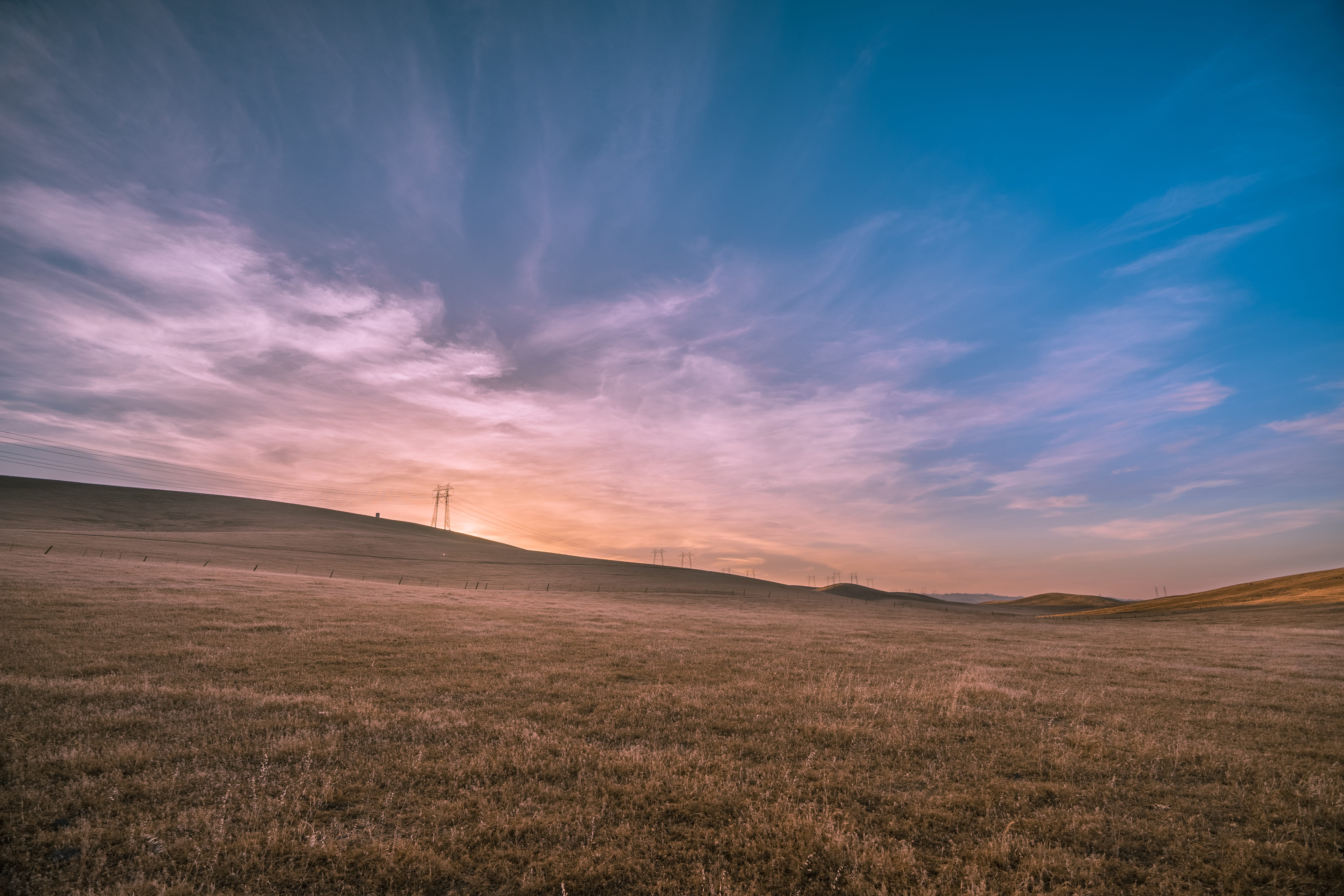 idyllic, tranquil scene, photography, outdoors, rural scene, 5K, remote, scenics - nature, sky, plain, rolling landscape, prairie, orange, sunset, land, HD Wallpaper