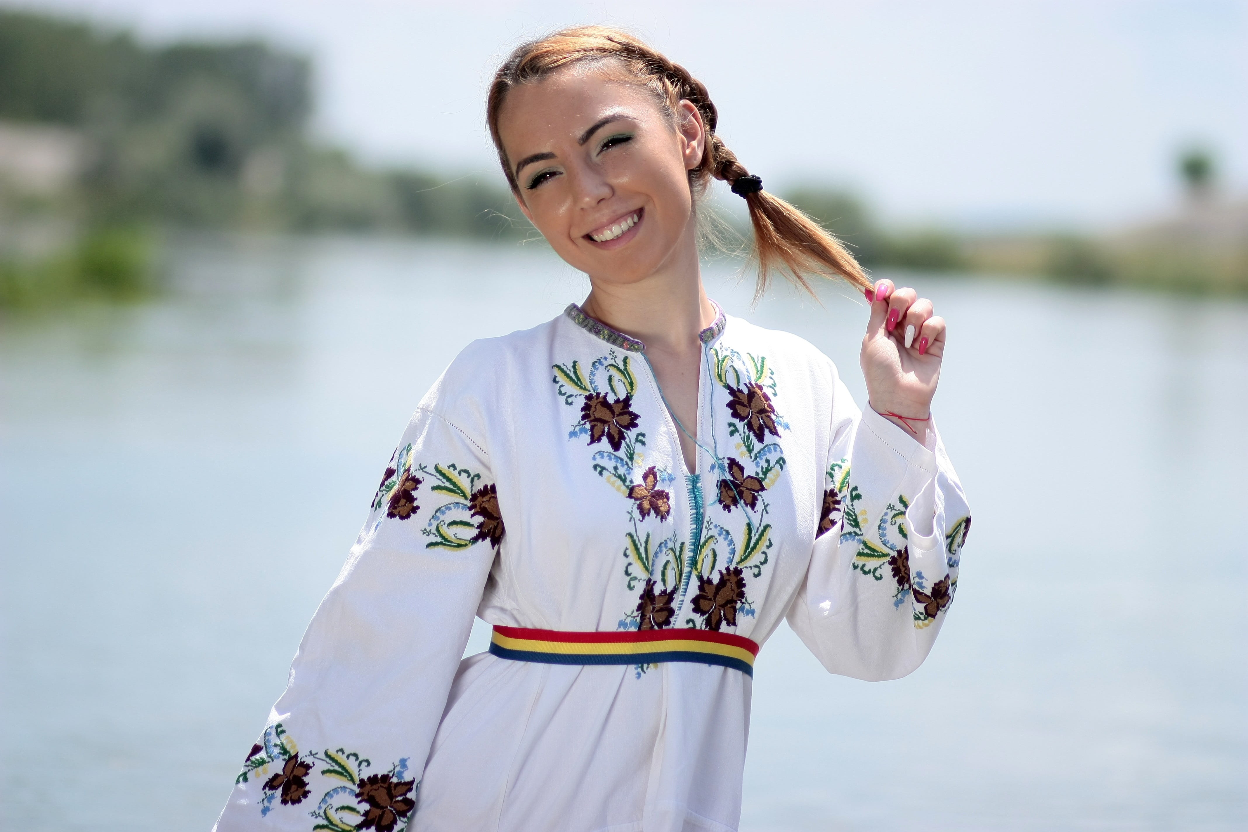 front view, beauty, romanian, young women, beautiful woman, hairstyle, women, outdoors, one person, girl, real people, suit, happiness, adult, toothy smile, HD Wallpaper