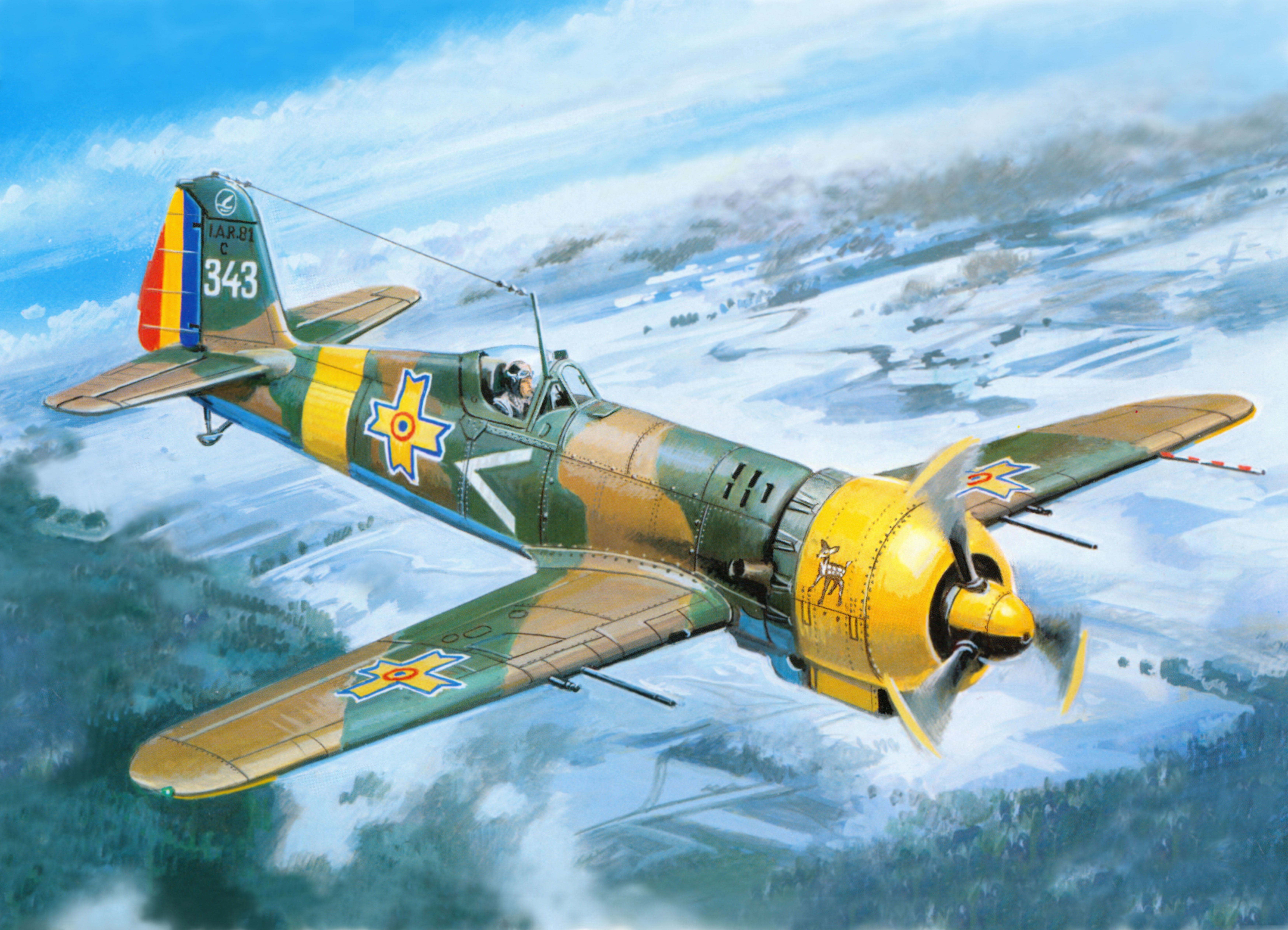 low, 5K, WW2, art, fighter, the plane, earth, metal, IAR - 81C, figure, Romanian, forest, the sky, field, HD Wallpaper