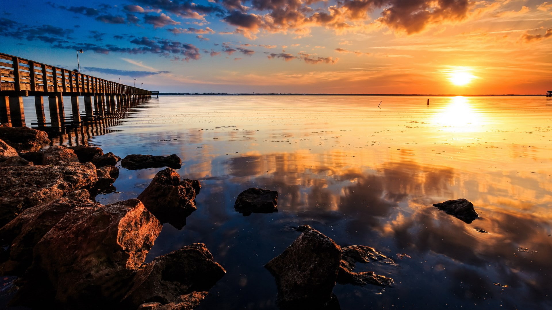 reflection, outdoors, tranquility, water, scenics - nature, beauty in nature, idyllic, solid, 1080P, sky, rock, nature, sunset, orange color, beautiful nature  for desktop background 1920x1080, HD Wallpaper