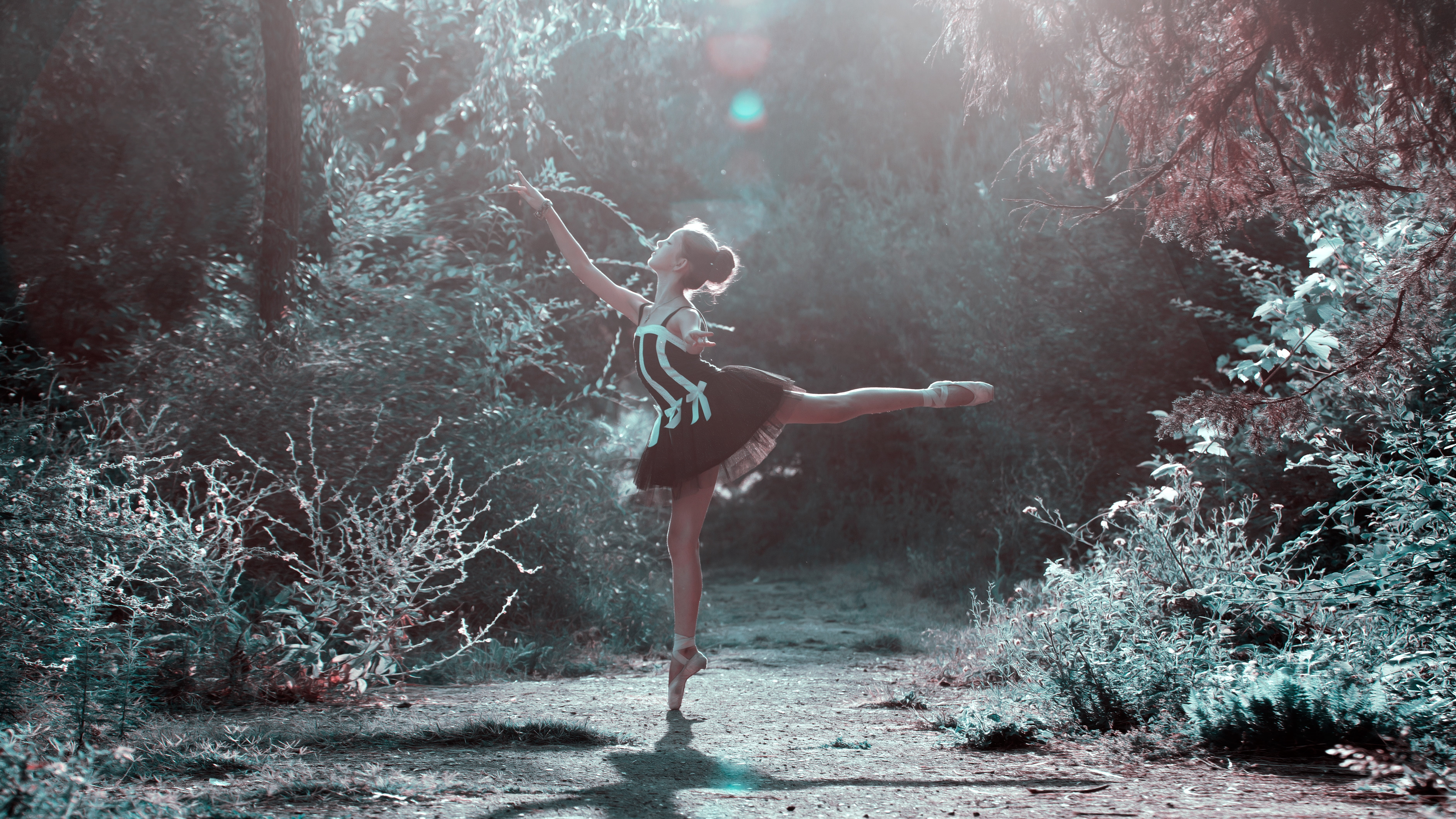 tree, outdoors, adult, dress, land, ballerina, women, nature, young adult, s, dancing, black, ballet dancer, plant, human arm, one person, 5K, forest, HD Wallpaper