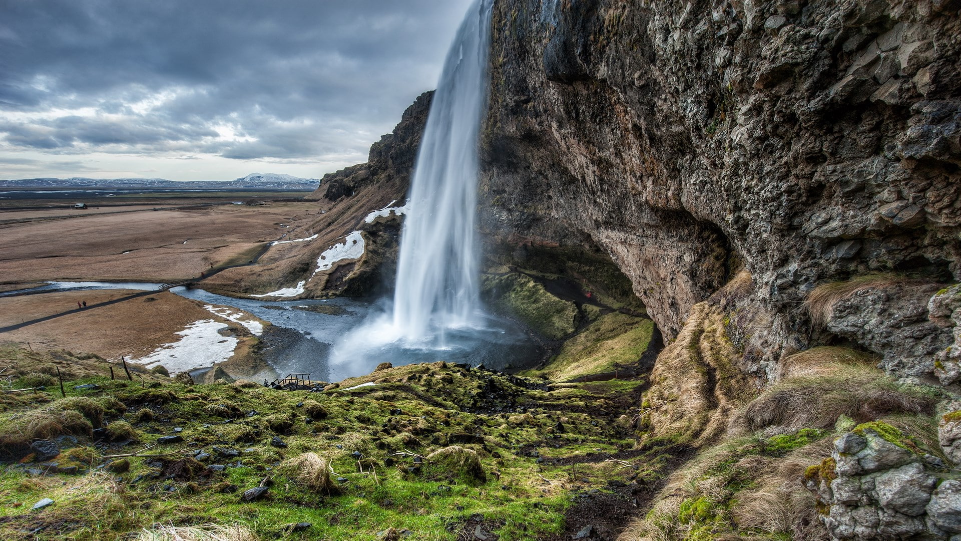 water, plant, motion, cloud - sky, outdoors, long exposure, environment, solid, no people, beauty in nature, rock, land, non-urban scene, falling water, HD Wallpaper