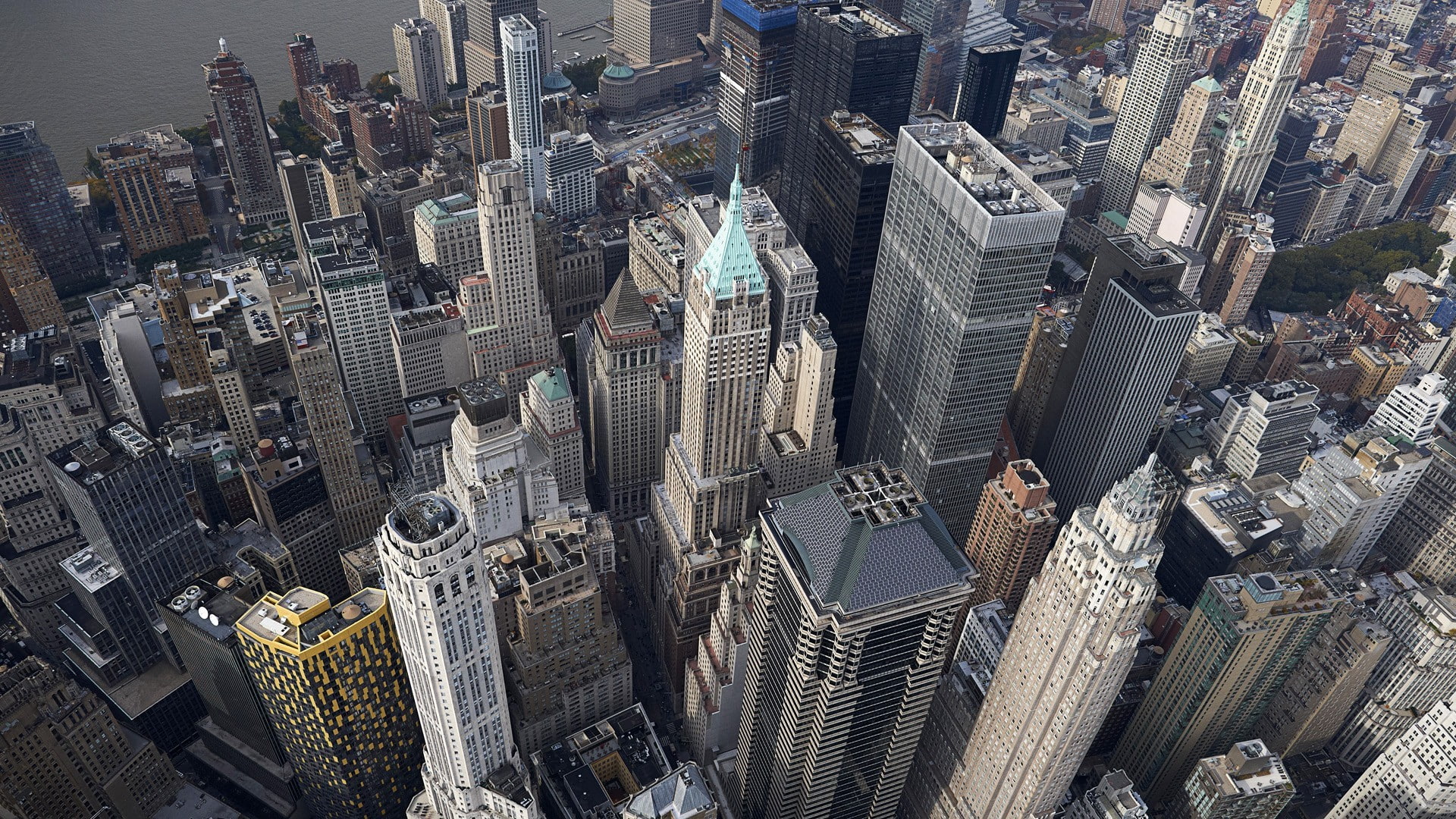 city, outdoors, architecture, travel destinations, urban, tall - high, building, skyscraper, building exterior, day, aerial view, 1080P, cityscape, New York City, HD Wallpaper