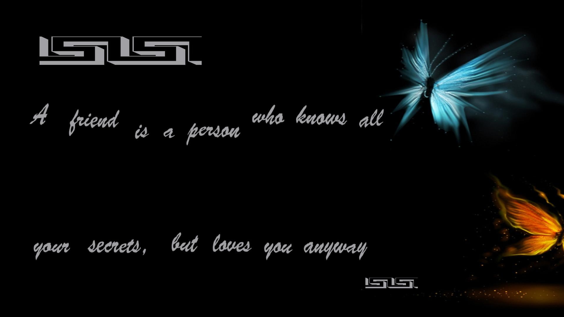 3d and abstract, 1080P, friend, butterflys, black, words, text, knows, person, HD Wallpaper