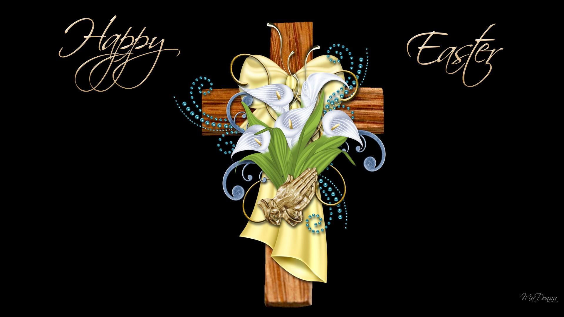 1080P, beads, cross, christian, prayer, decorative, hands, easter, jesus, religion, 3d and abstract, lilies, HD Wallpaper