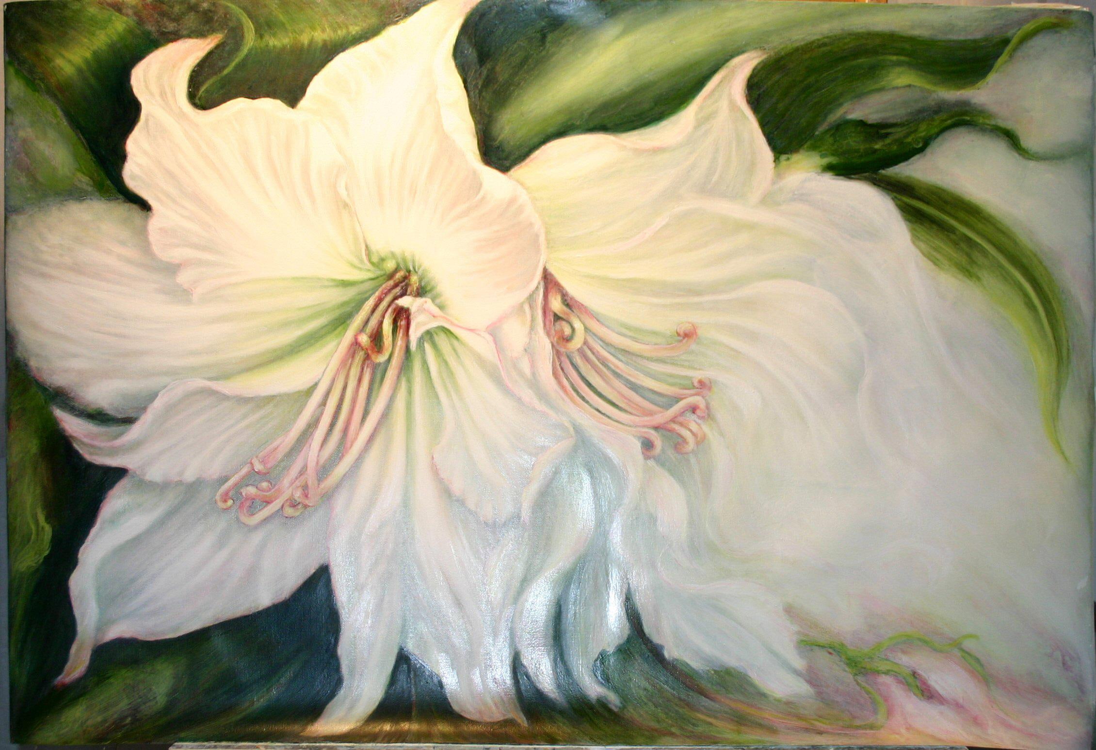 white, petal, painting, easter, 3d and abstract, 1080P, flowers, lilys, flower, HD Wallpaper