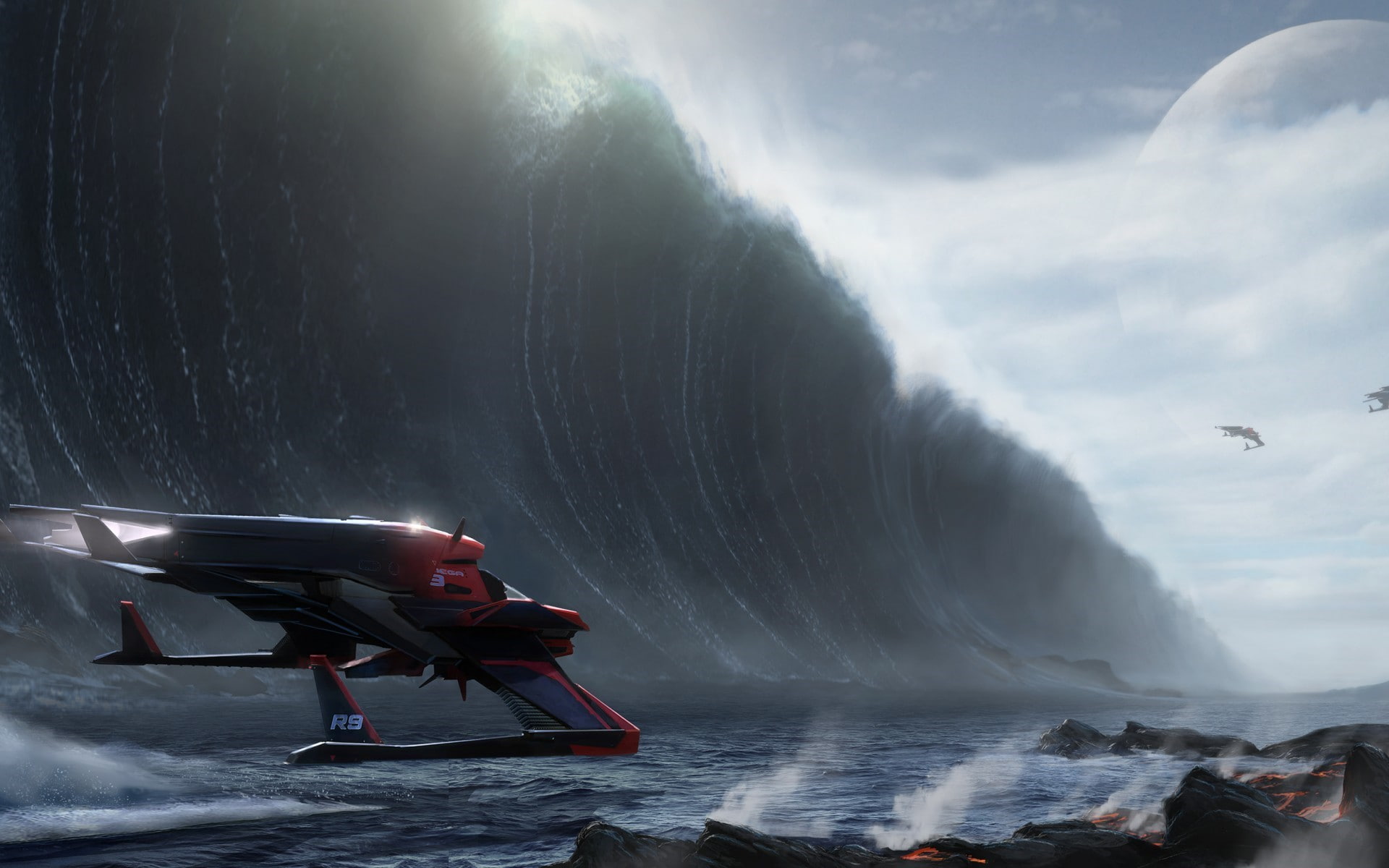 flying, scenics - nature, air vehicle, motion, long exposure, Helios system, Wave, power in nature, 1080P, mode of transportation, sky, day, water, sport, HD Wallpaper