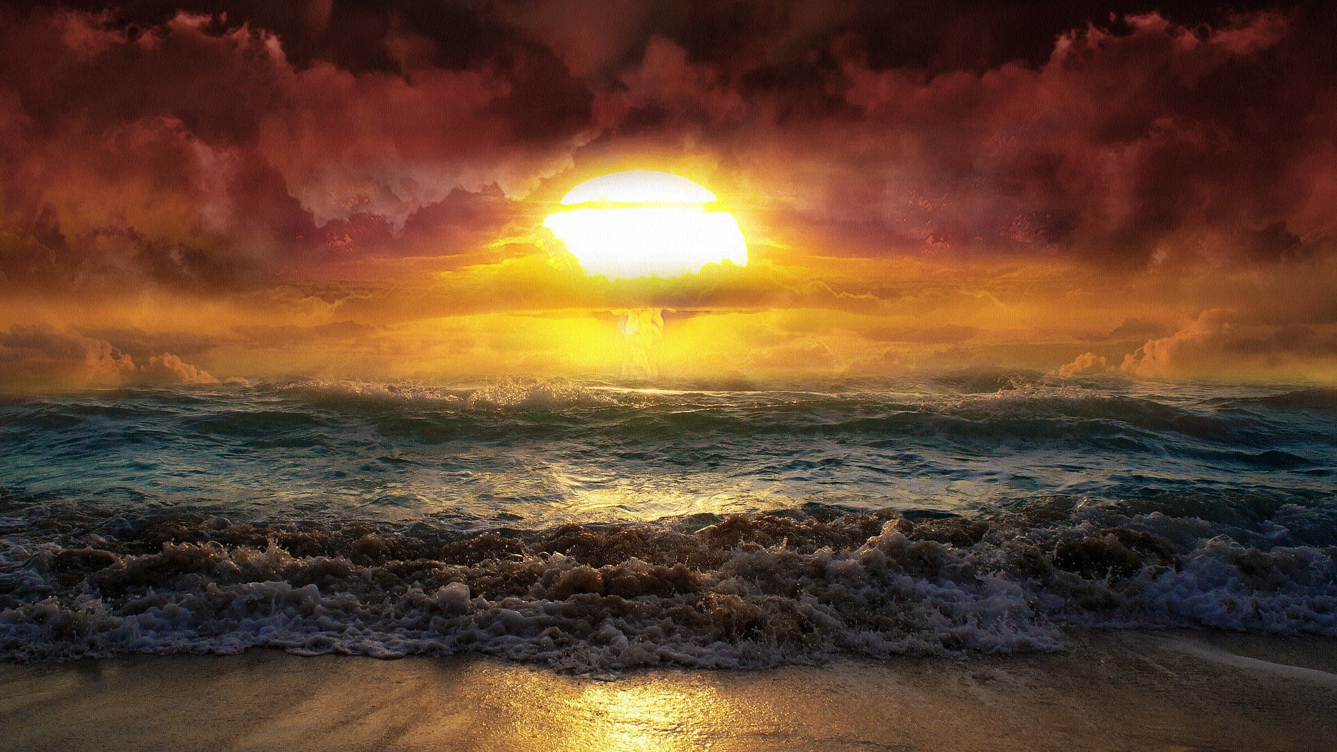 nature, wave, horizon over water, sea, dramatic sky, beautiful photos of nature scenery  1920x1080, horizon, sunset, aquatic sport, 1080P, land, scenics - nature, HD Wallpaper