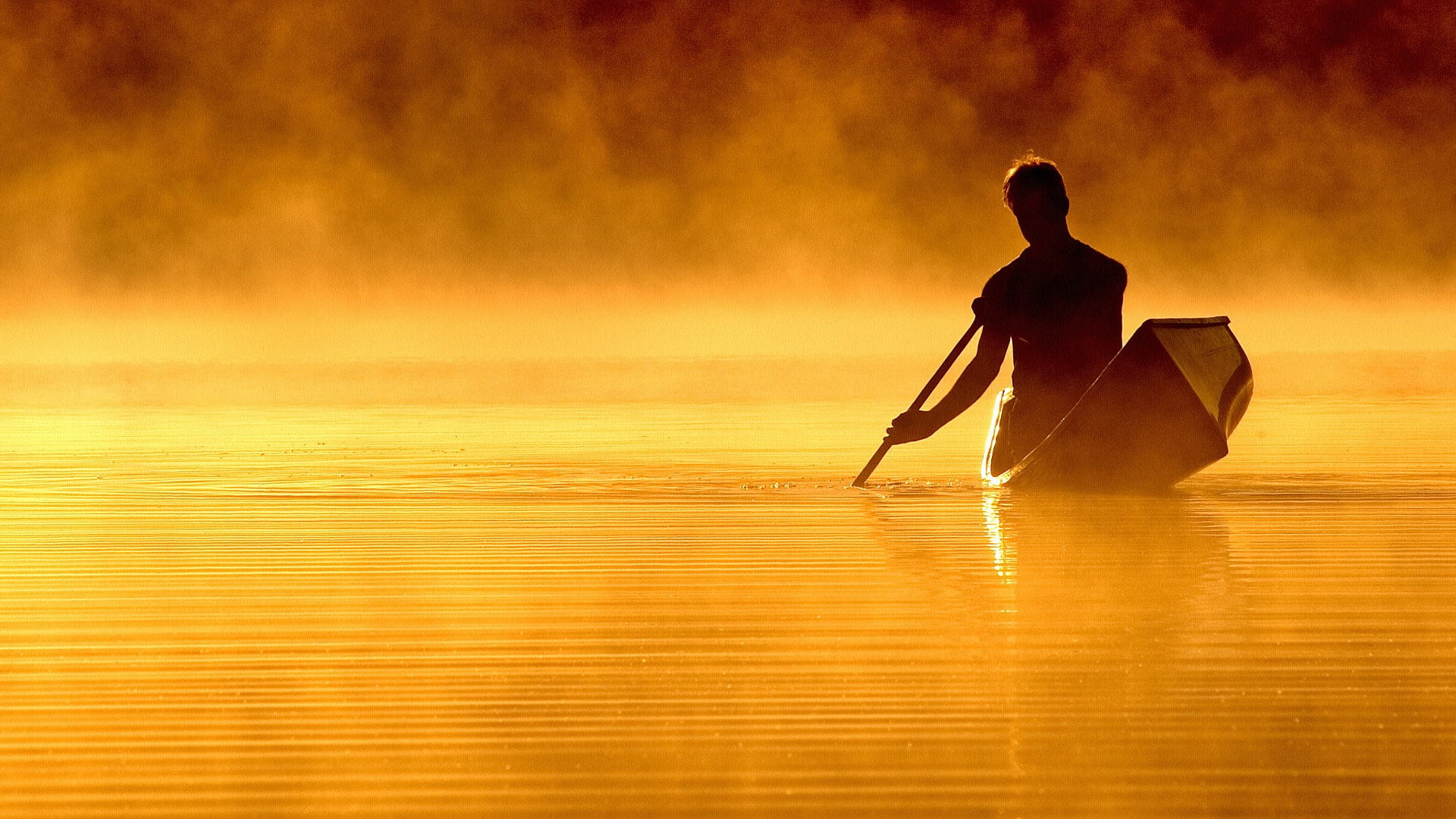 lifestyles, men, horizon over water, beauty in nature, sport, sunset, silhouette, sky, leisure activity, nature, 1080P, sea, one person, real people, reflection, HD Wallpaper