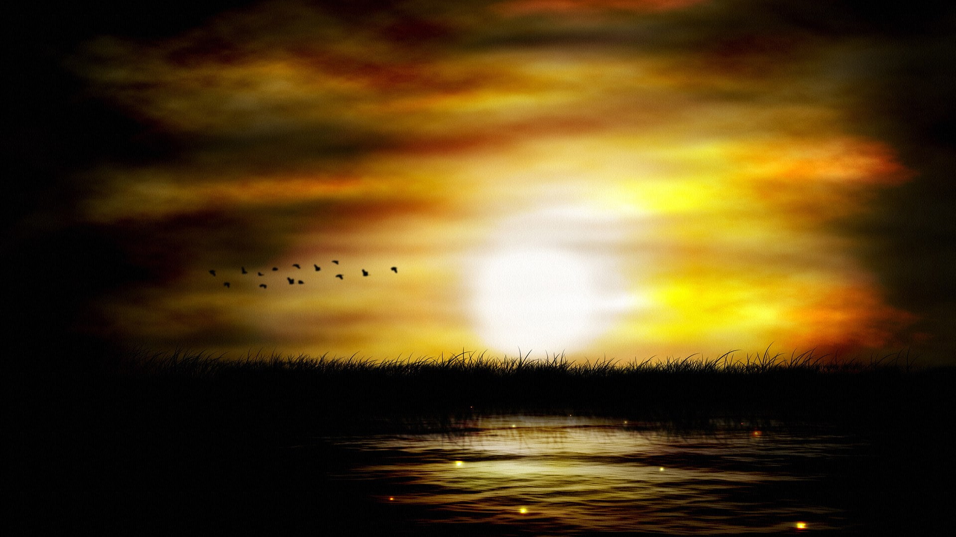 scenics - nature, 1080P, animal themes, sunset, nature, vertebrate, flock of birds, dark, large group of animals, animal wildlife, silhouette, sky, flying, HD Wallpaper