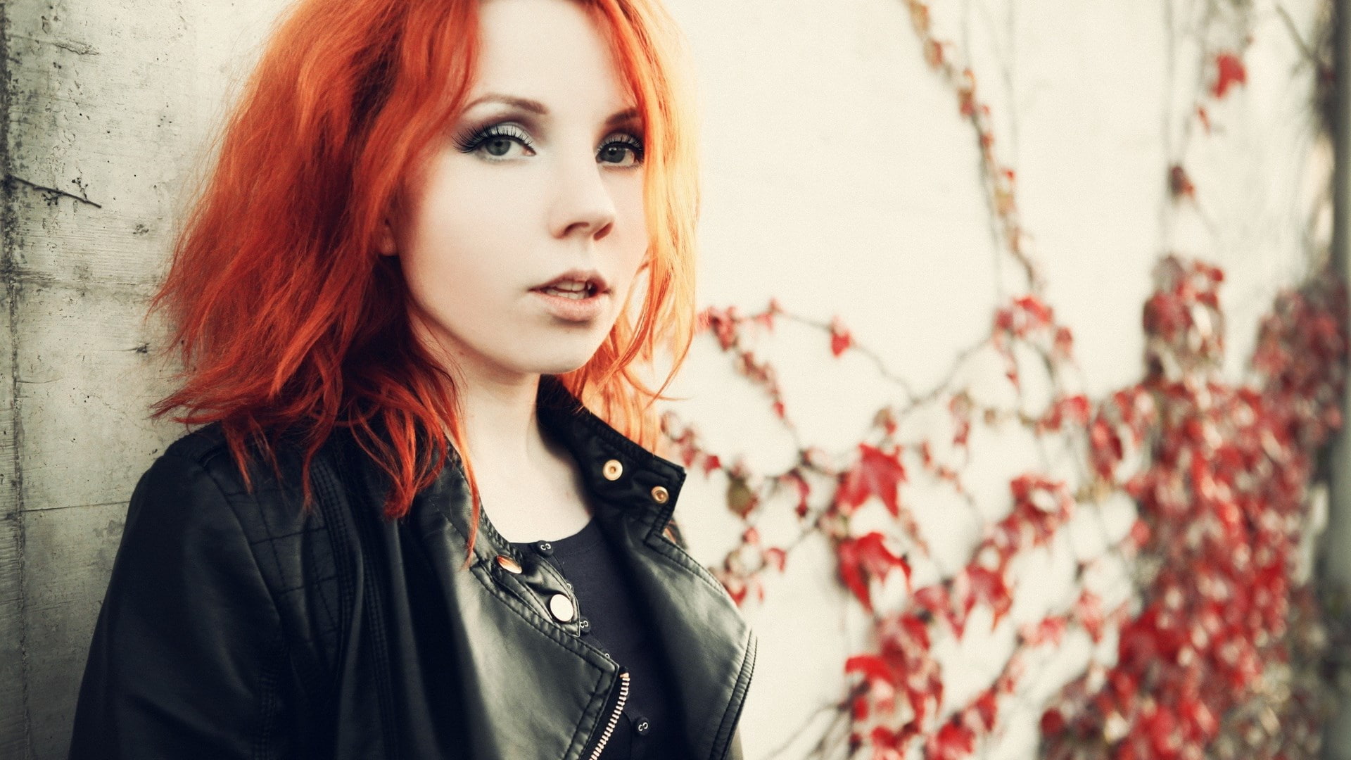redhead, adult, long hair, contemplation, dyed red hair, beautiful girl woman images 1920x1080, looking at camera, young adult, hair, women, hairstyle, HD Wallpaper