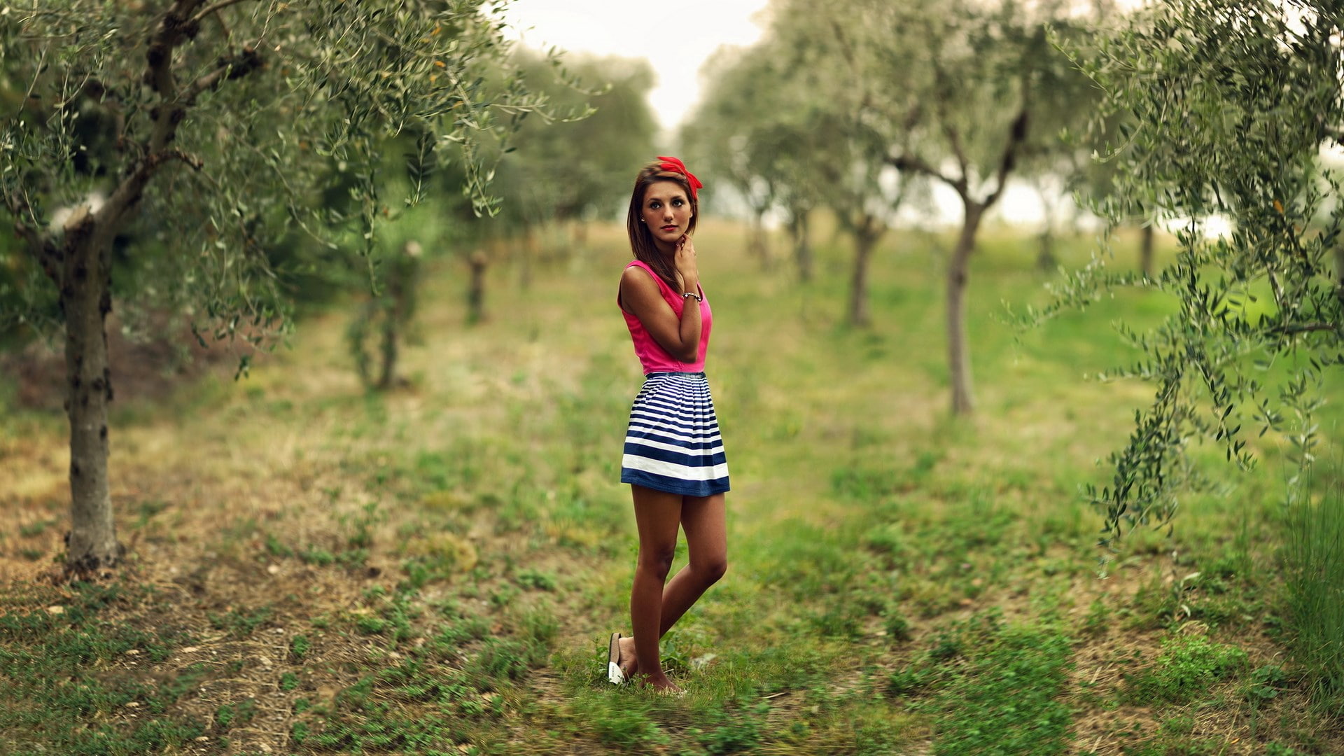 casual clothing, beautiful girl woman images 1920x1080, standing, leisure activity, hat, clothing, tree, beautiful woman, fashion, portrait, young adult, HD Wallpaper