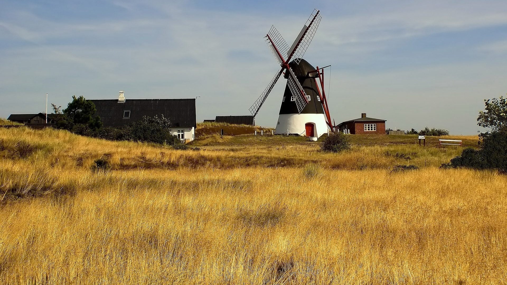 outdoors, building exterior, land, plant, environment, nature, environmental conservation, fuel and power generation, 1080P, turbine, landscape, sky, field, HD Wallpaper