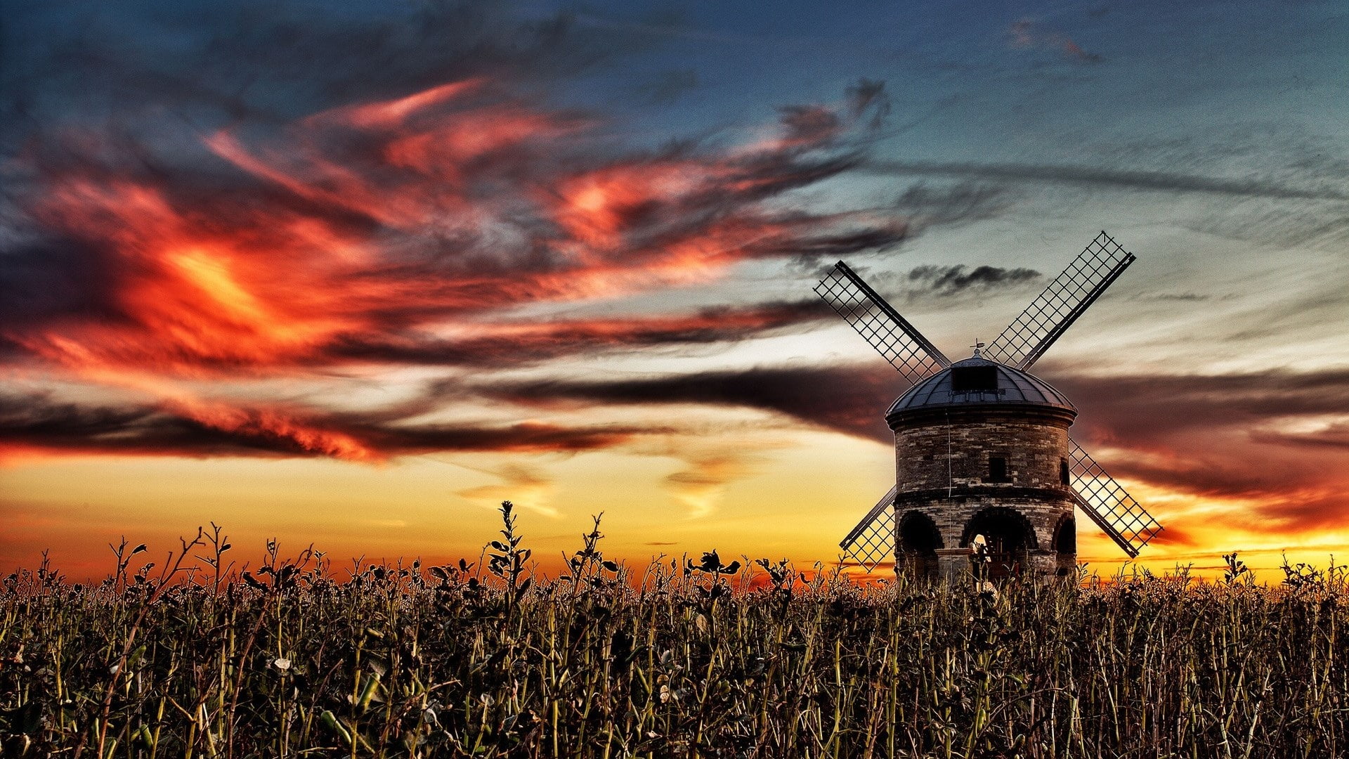 building exterior, 1080P, sunset, wind turbine, renewable energy, environmental conservation, built structure, plant, orange color, fuel and power generation, HD Wallpaper