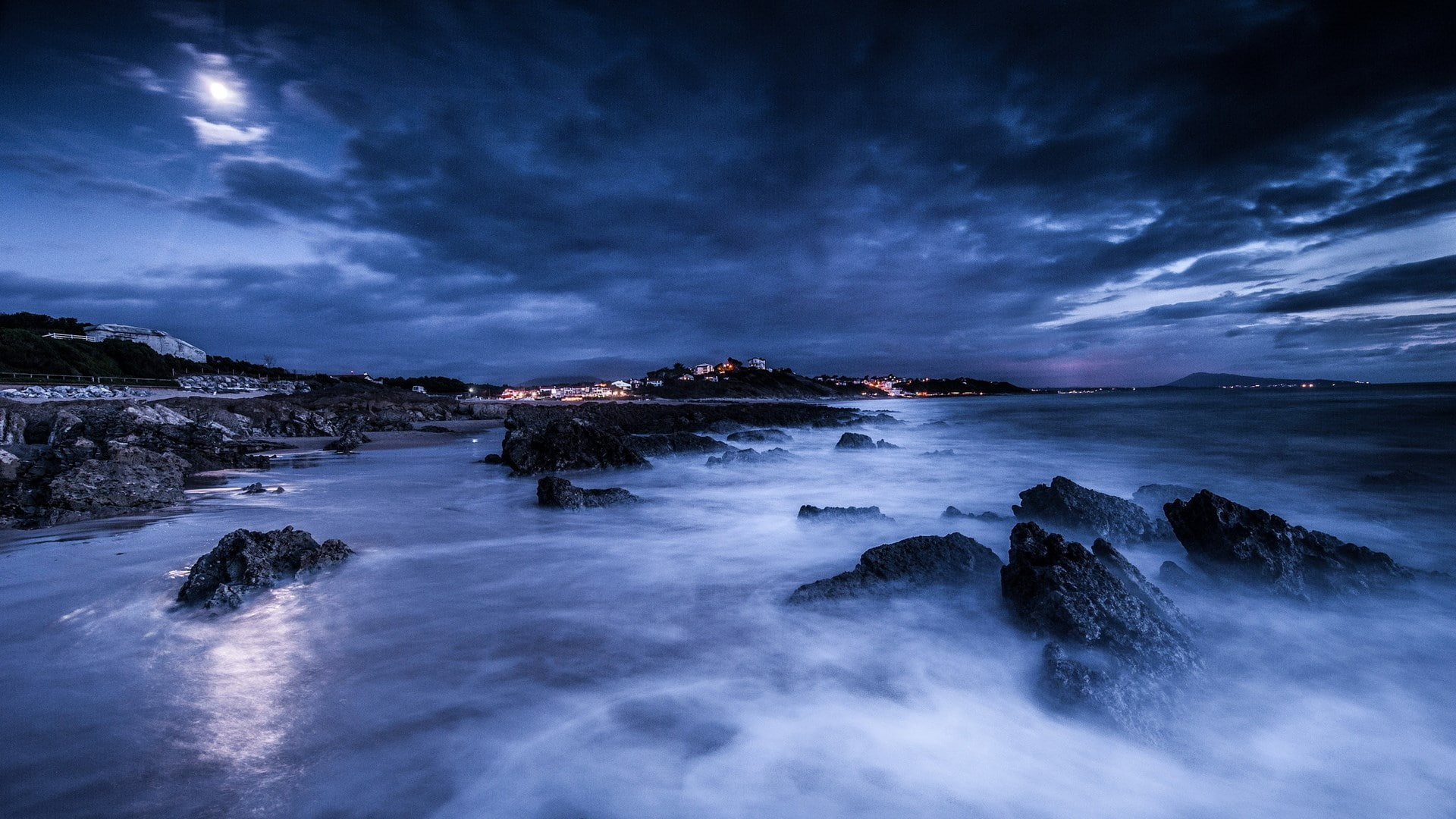 long exposure, nature, sky, sea, night, beach, cloud - sky, motion, water, most beautiful nature images 1920x1080, environment, scenics - nature, blurred motion, HD Wallpaper