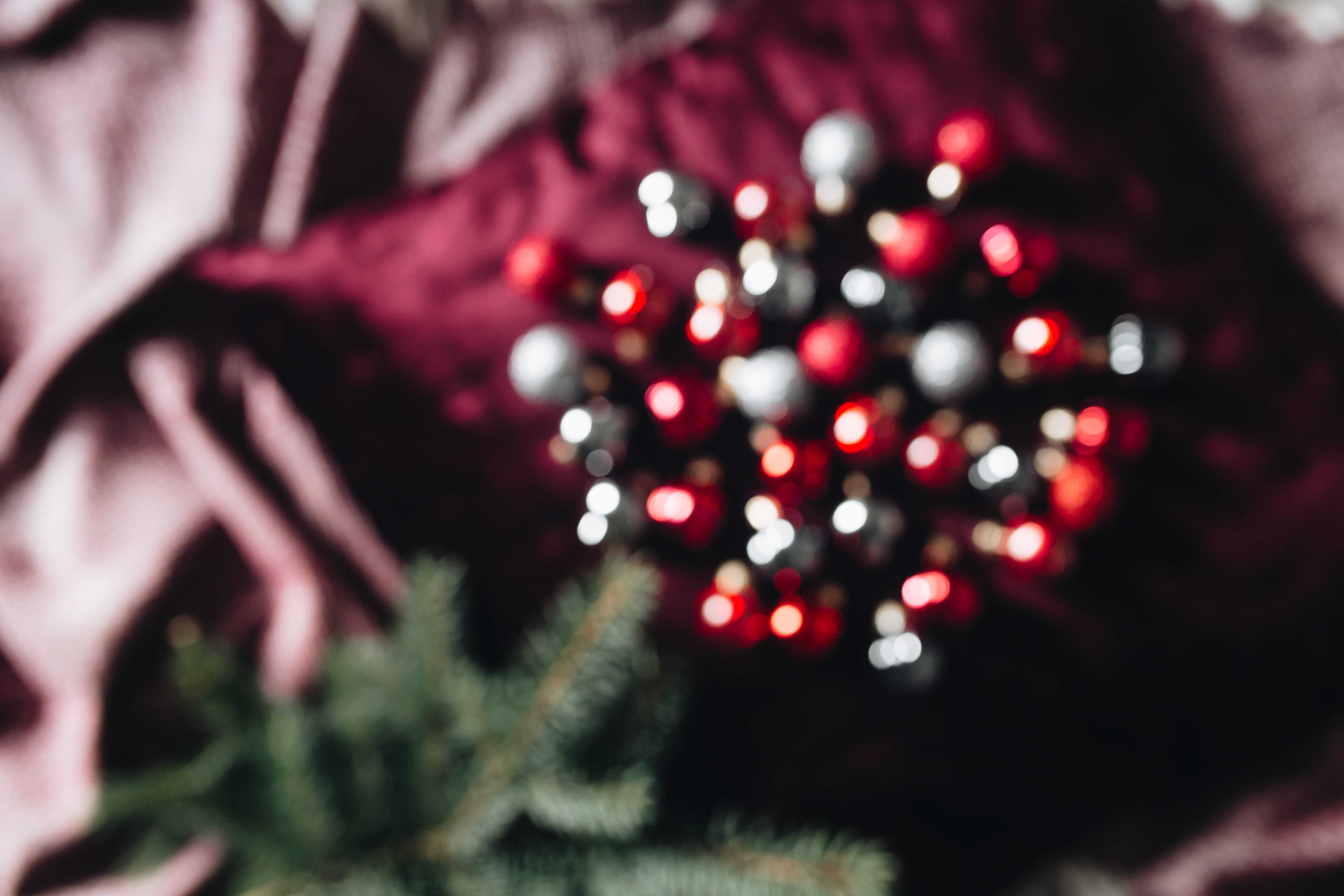 modern, celebration, plant, holidays, illuminated, decor, christmas tree, burgundy, christmas decoration, close-up, shiny, xmas, holiday, no people, focus on foreground, HD Wallpaper