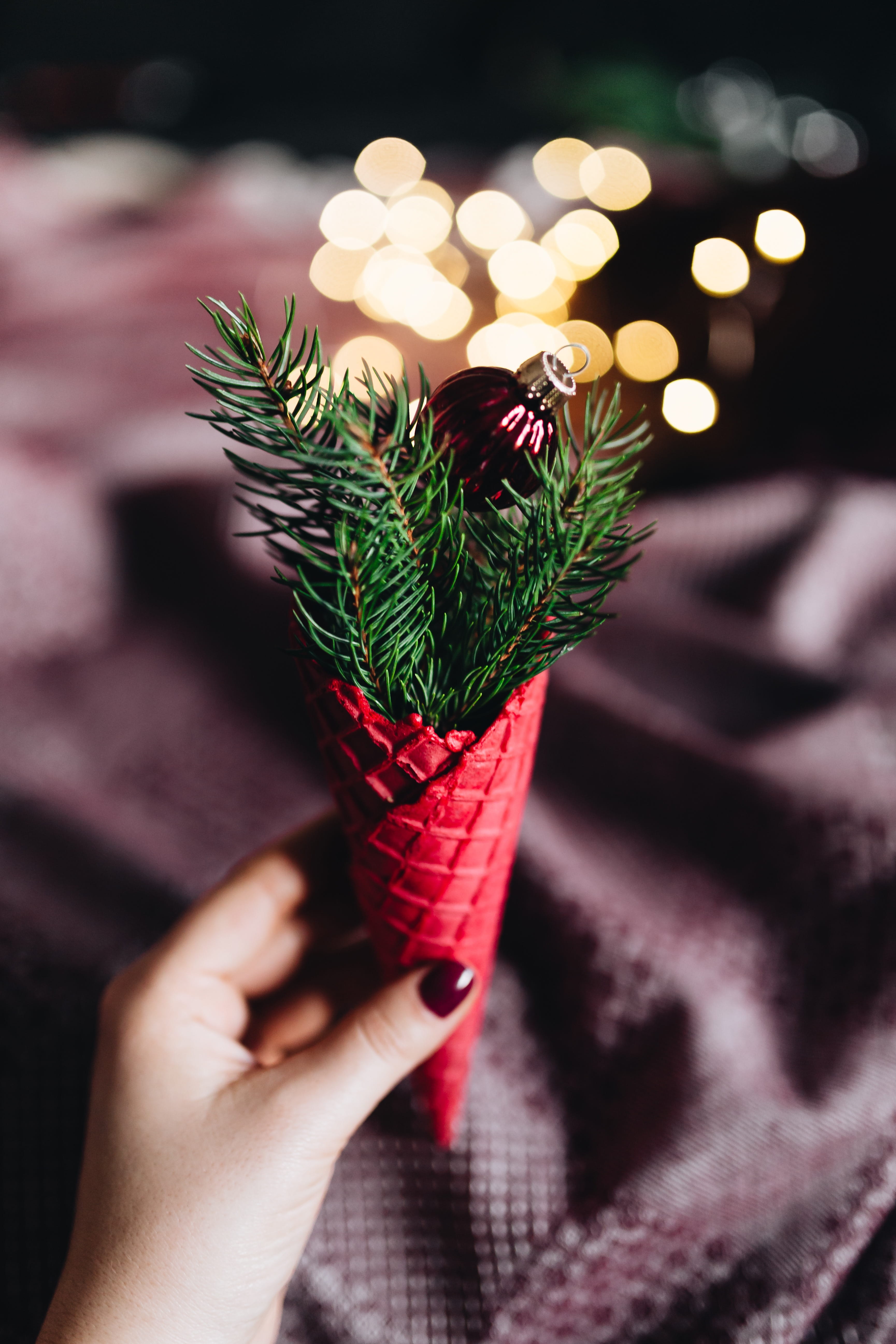 leisure activity, human limb, body part, holding, freshness, nature, balls, elegant, decorations, indoors, 5K, holidays, xmas, decor, women, red, hand, Phone HD Wallpaper