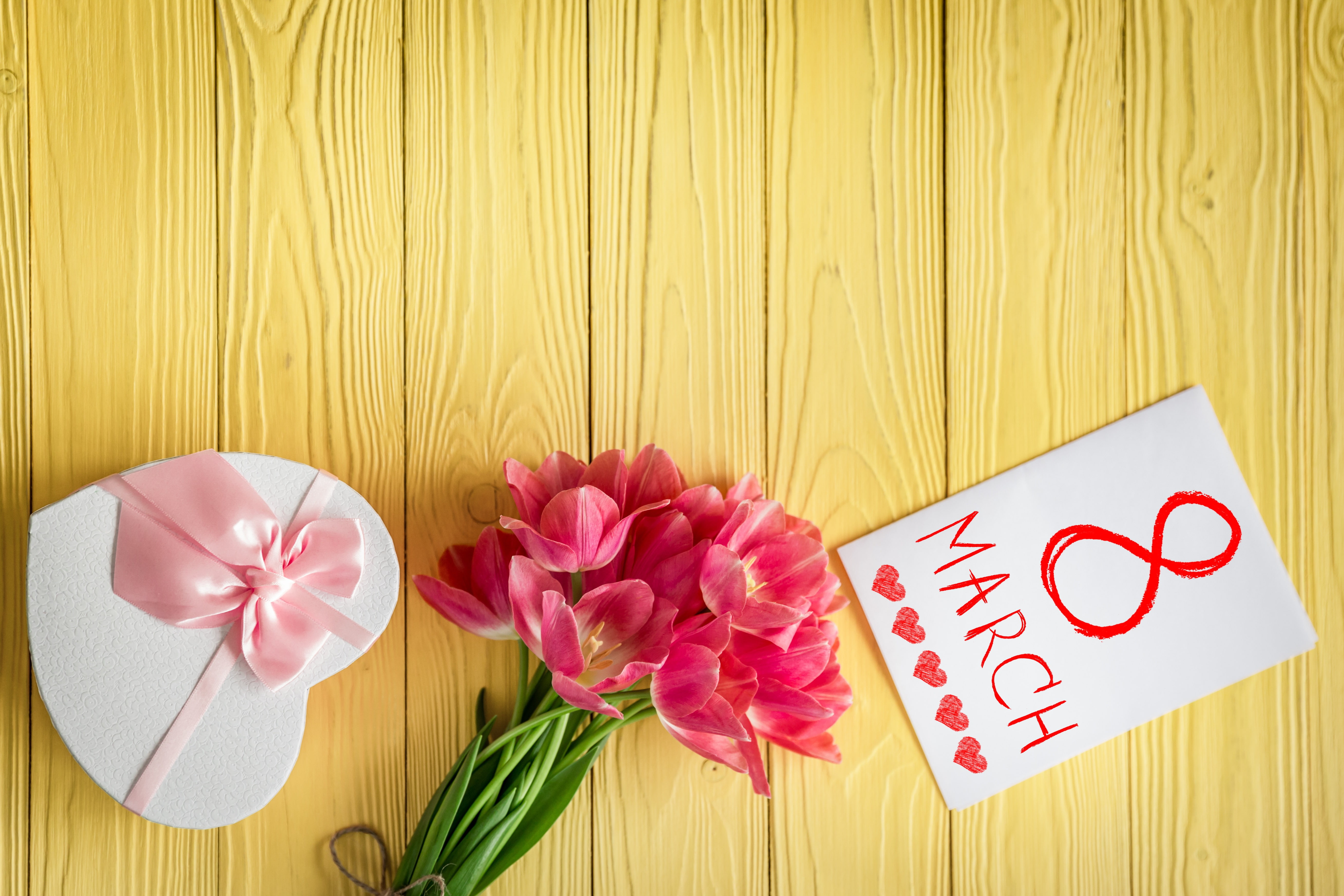 no people, nature, flower head, close-up, still life, text, flowering plant, Womens Day, freshness, 5K, flower arrangement, pink color, heart shape, 5K, HD Wallpaper