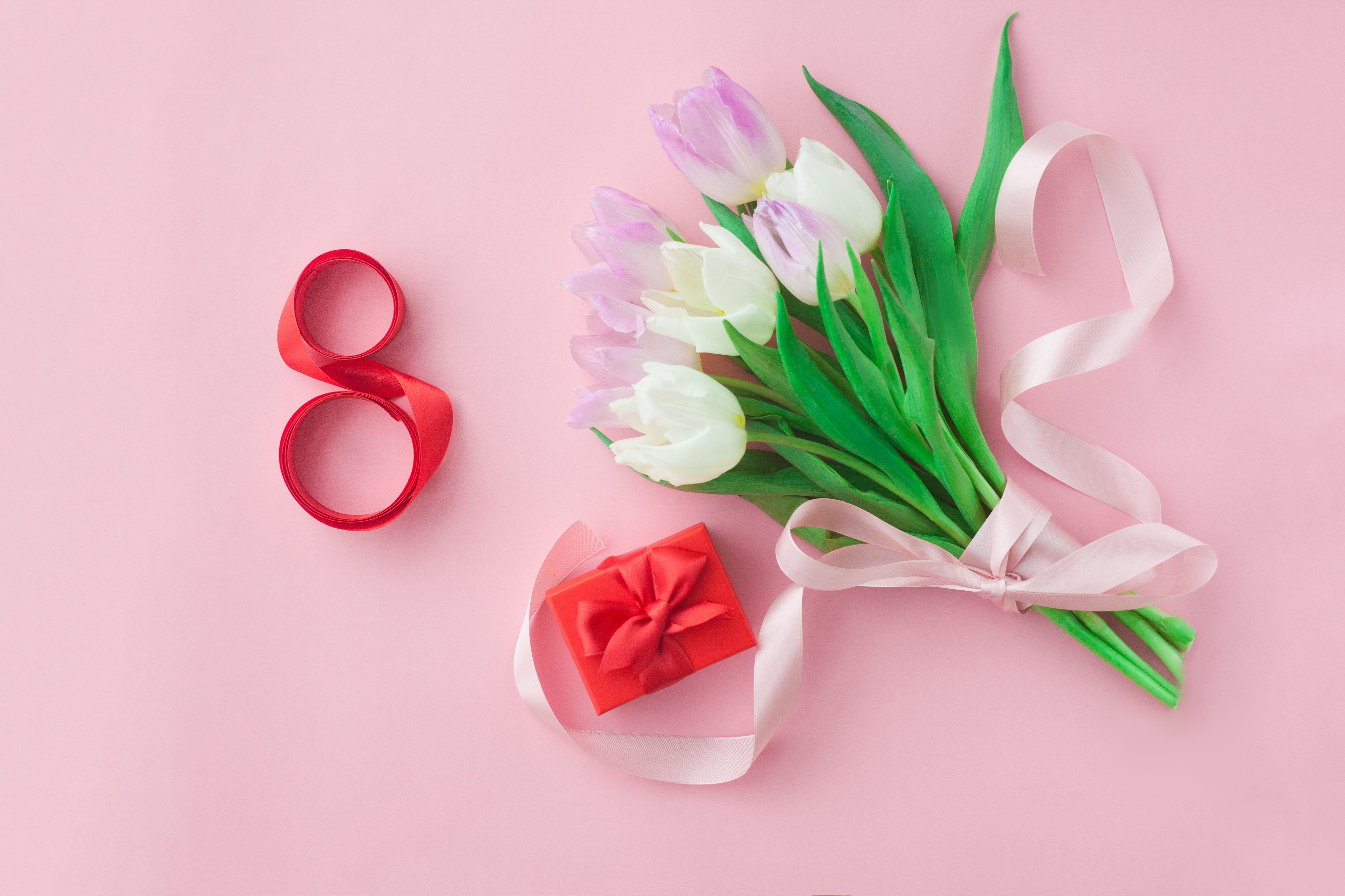 gift, 5K, March 8, tulips, bouquet, holiday, HD Wallpaper
