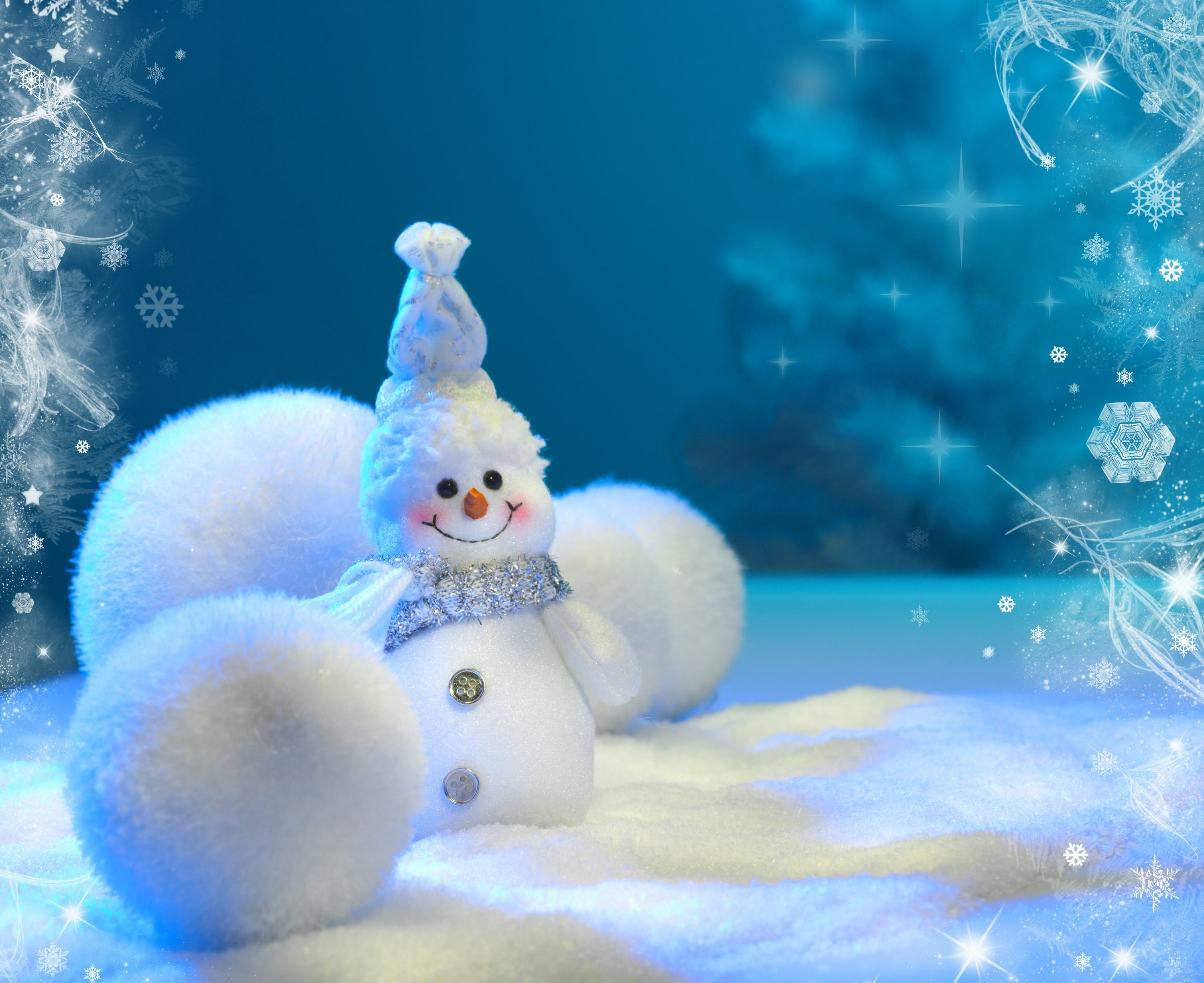 illuminated, blue, season, christmas Ornament, year, Snegovichok, winter, magic, fish, water, snowflake, celebration, swimming, underwater, frost, fun, HD Wallpaper