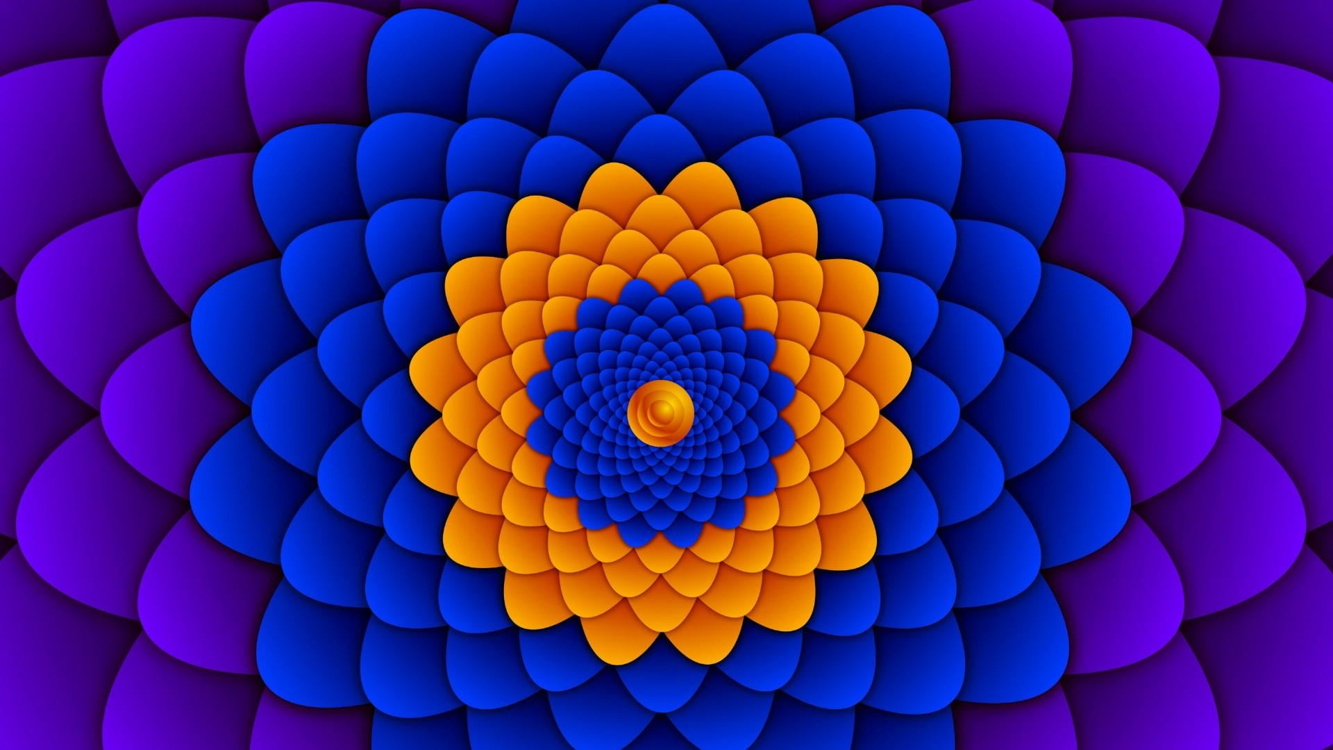 vibrant color, circle, directly above, indoors, geometric shape, 1080P, psychedelic art, creativity, petal, full frame, artwork, flower, backgrounds, symmetry, HD Wallpaper