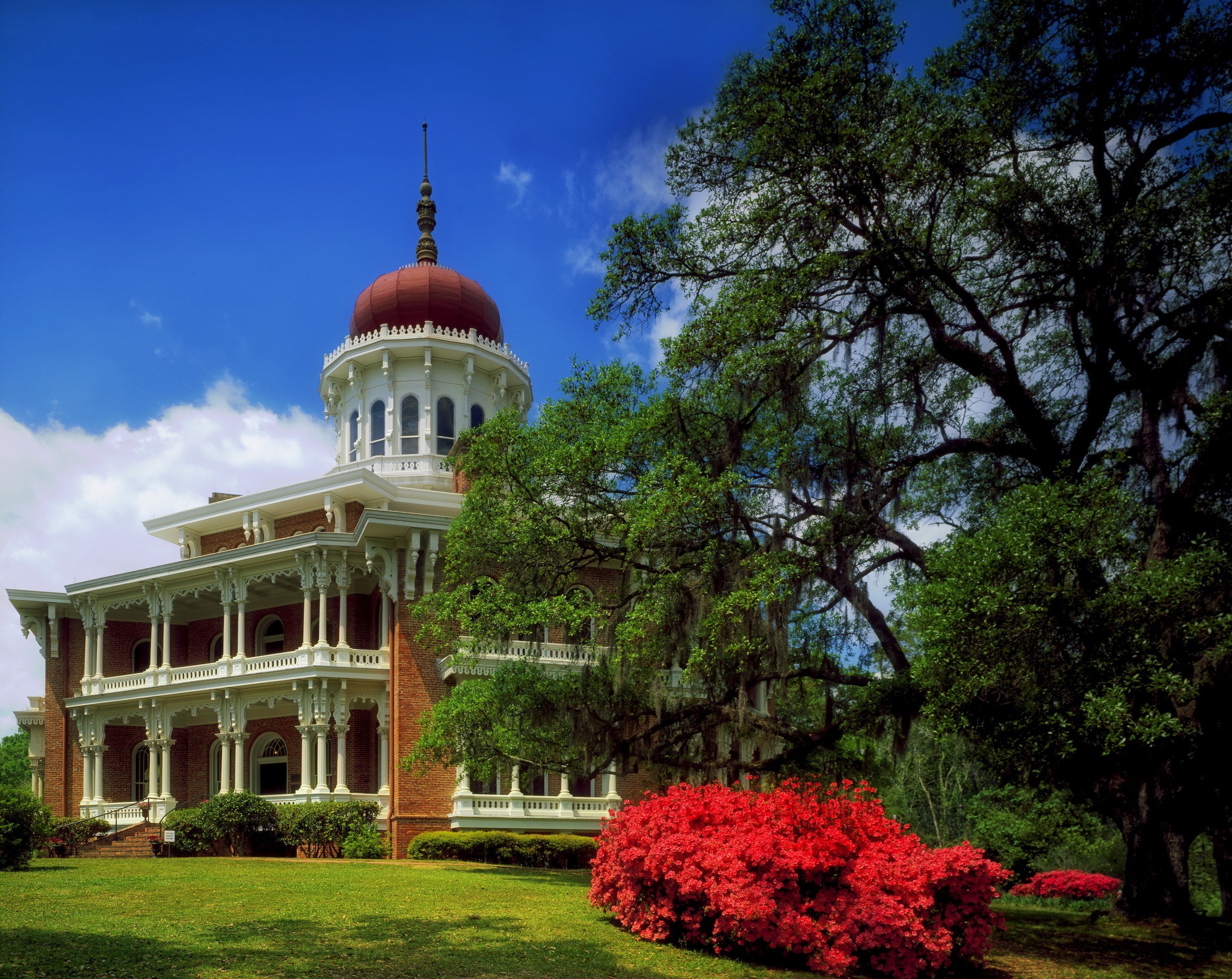 grass, mississippi, architecture, nature, outside, building, formal garden, tree, travel destinations, day, flower, tourism, natchez, built structure, plant, HD Wallpaper
