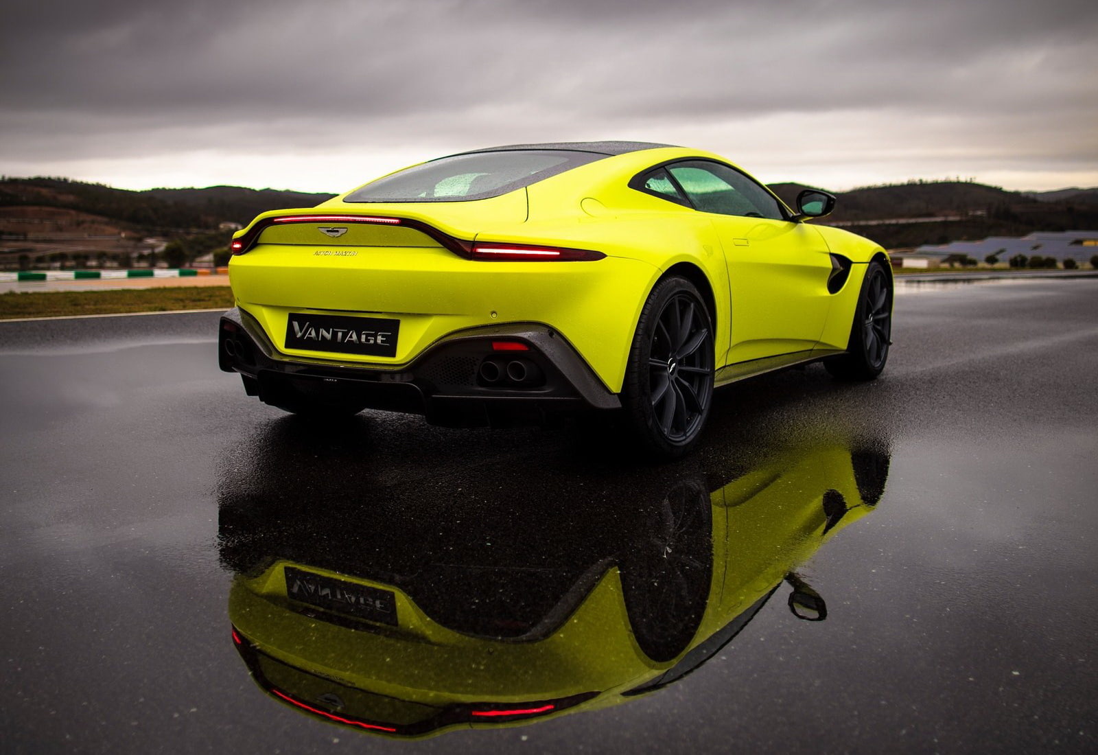 yellow taxi, sky, cloud - sky, transportation, wet, land vehicle, essence, aston, car, martin, travel, road, sports car, rain, nature, reflection, water, HD Wallpaper