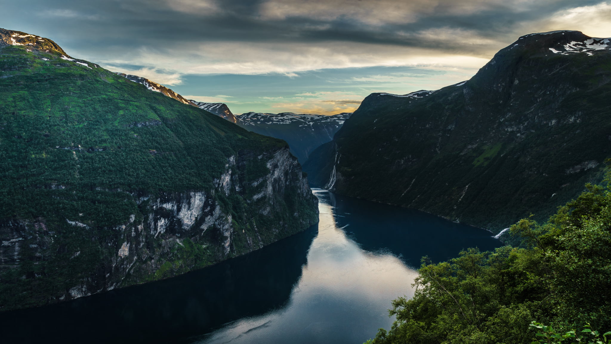 reflections, full frame, waterfall, geotagged, sea, water, sony a7, europe, near, ultra, outdoor, Geirangerfjord, Møre og Romsdal, fjord, photo, sky, river, HD Wallpaper