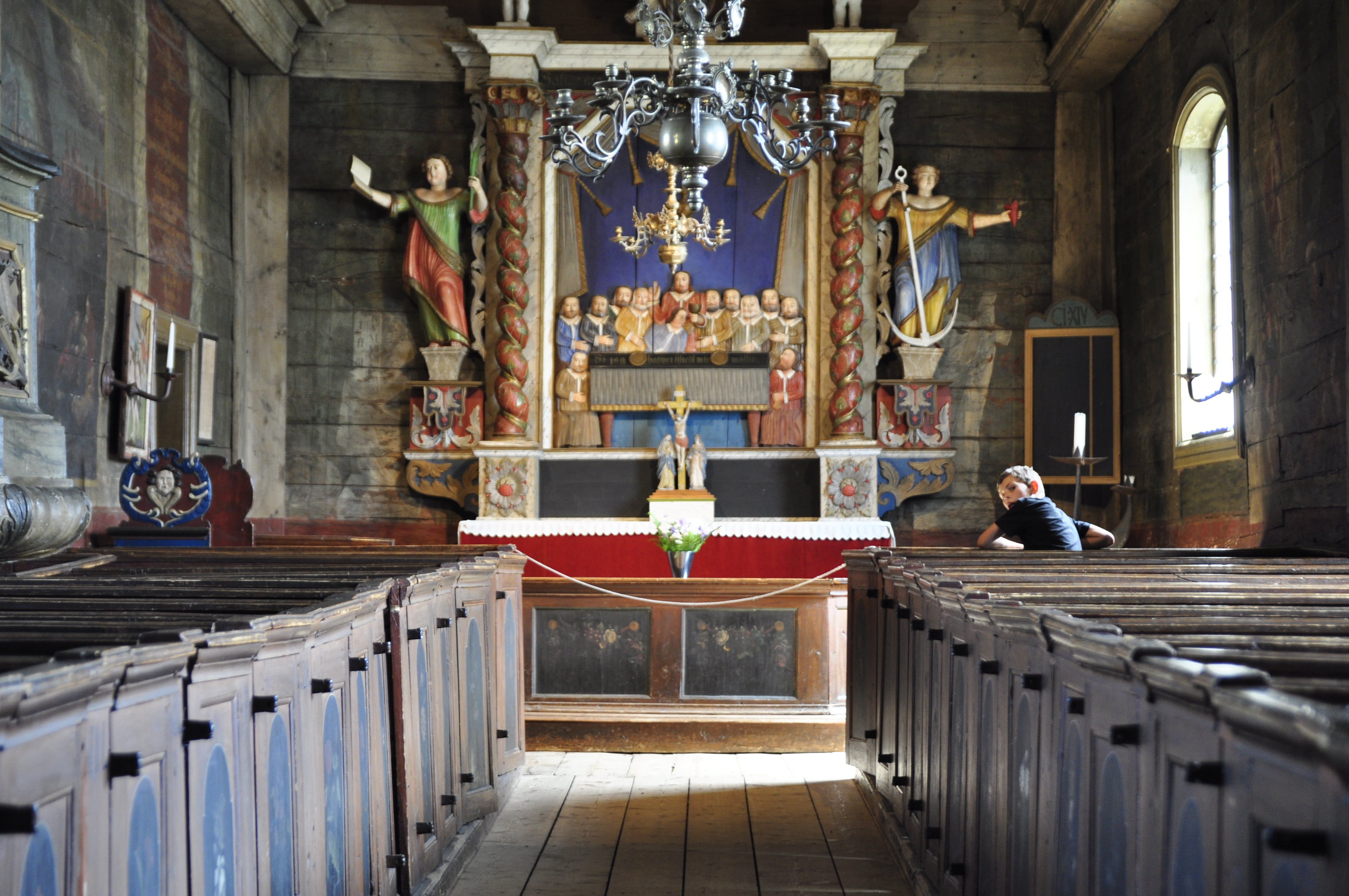 altar, built structure, indoors, sweden, human representation, praying, representation, statue, building, architecture, 4K, wood, candlestick, people, HD Wallpaper