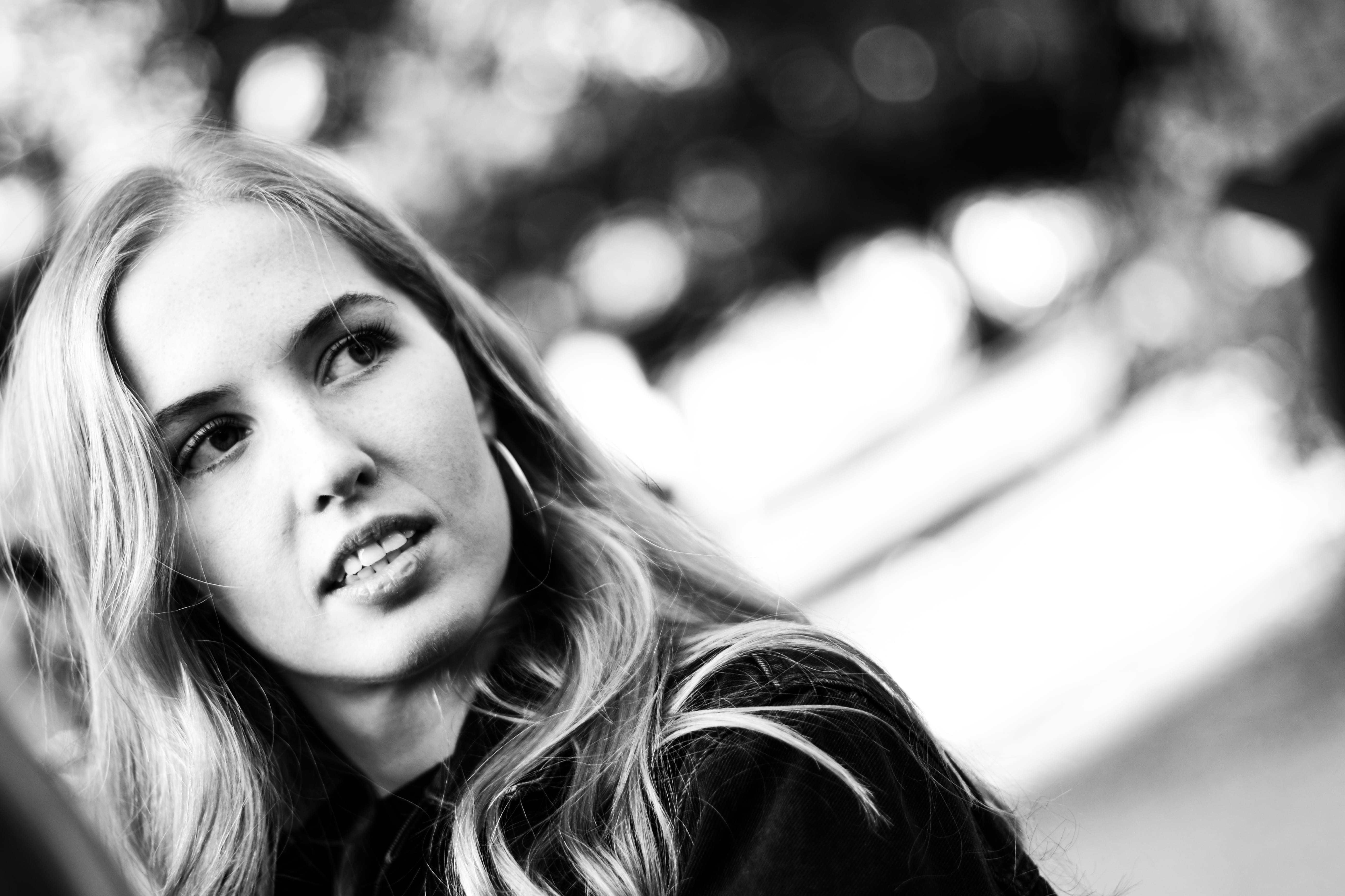 young adult, lifestyles, portrait, hair, beauty, blanckandwhite, young women, beautiful woman, lund, contemplation, leather, long hair, casual clothing, HD Wallpaper