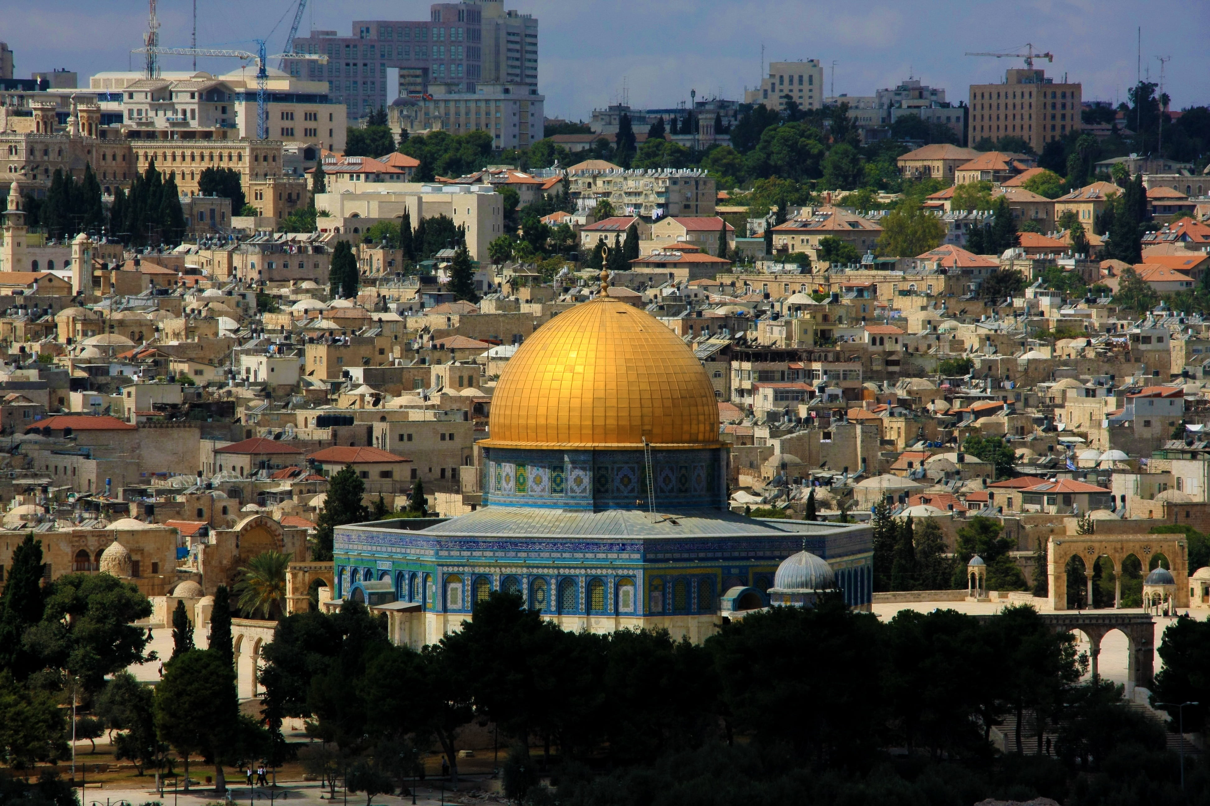 city, built structure, the palestinian authority, no people, travel, outdoors, blue, spirituality, filistina, yellow, religion, nature, jerusalem, building exterior, HD Wallpaper