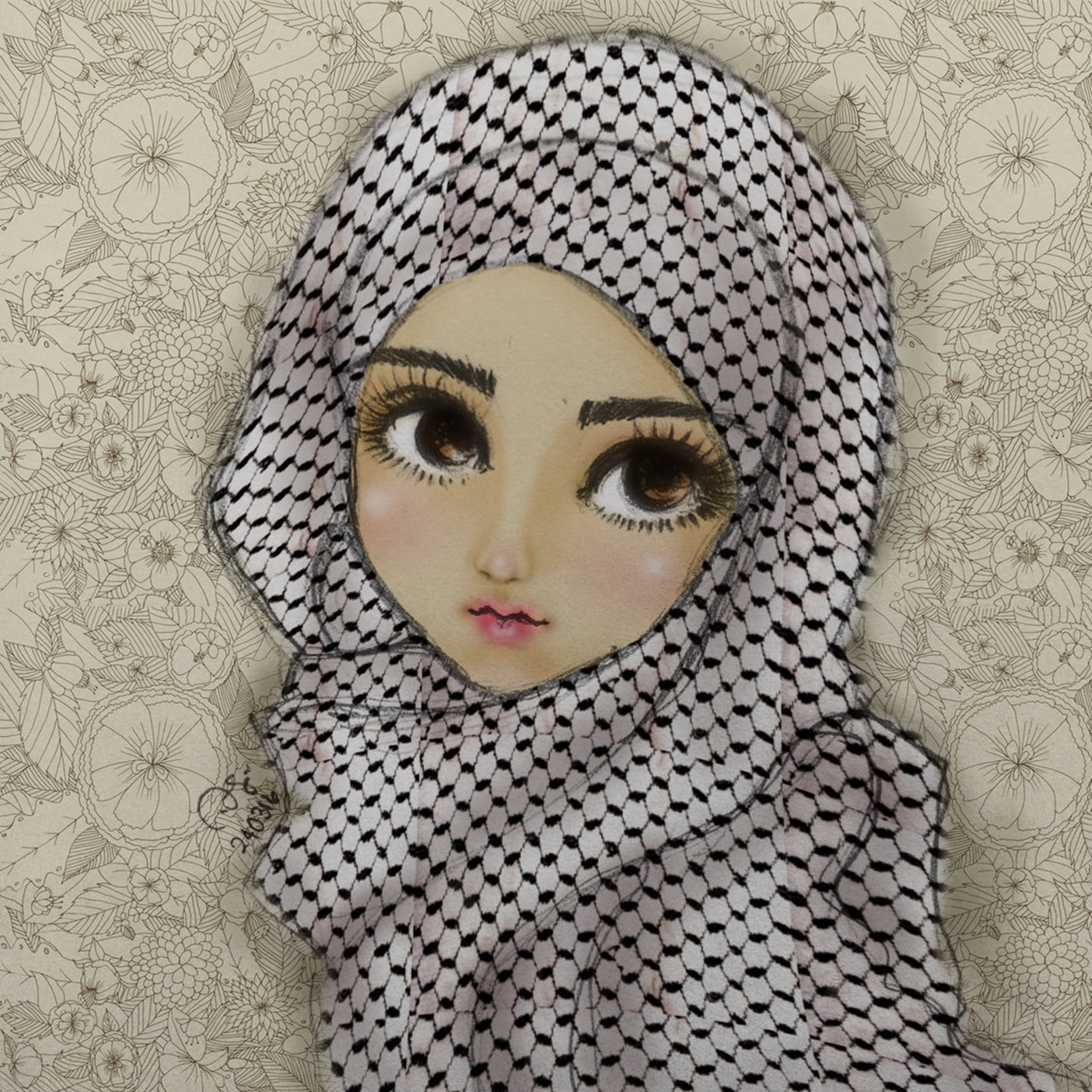 Palestine, children, Palestinian girl, doll, Caricature, 720P, eyes, Finie Ramos, Phone HD Wallpaper