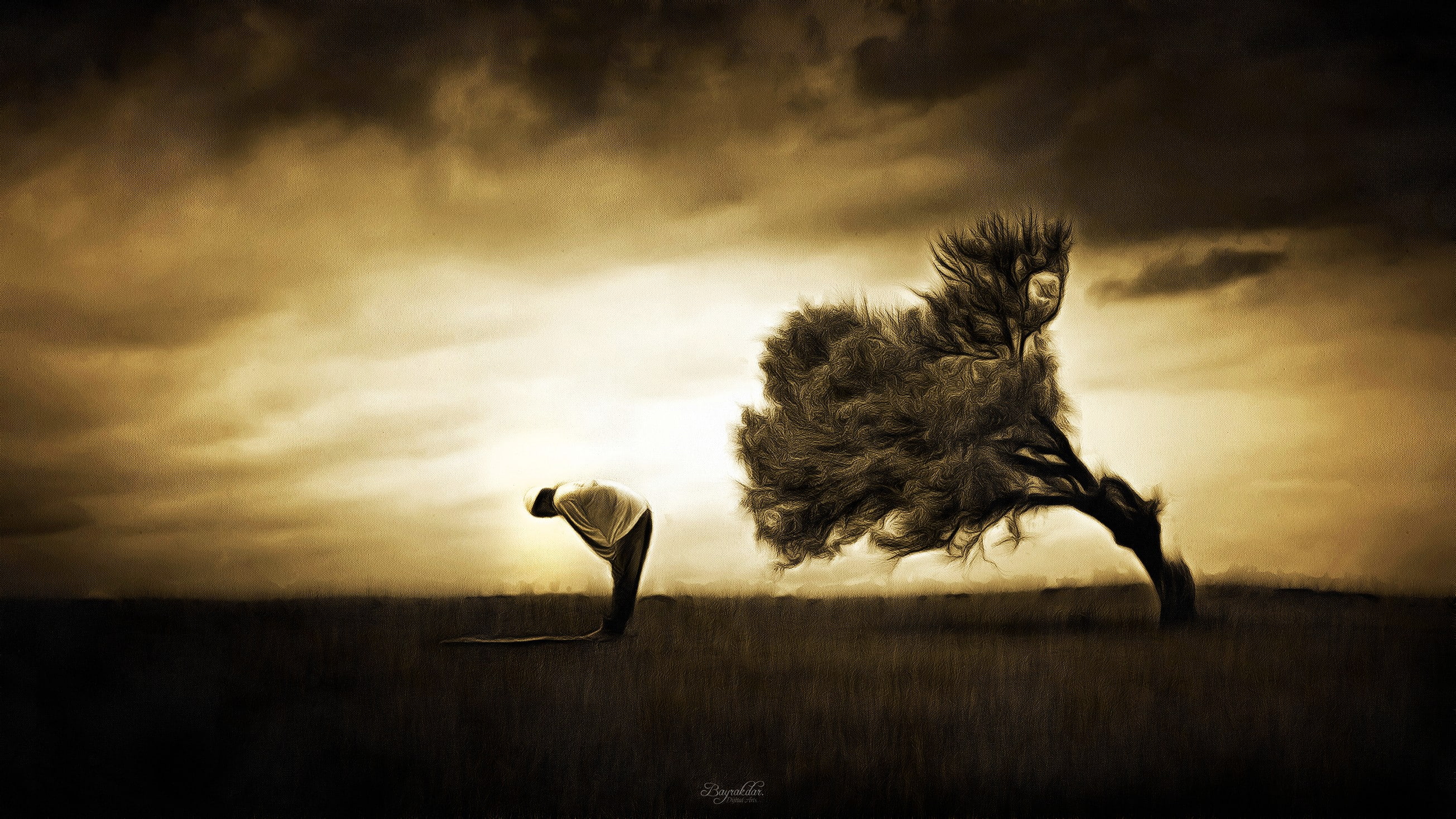 praying, fantasy art, 2K, art, px, fantasy, religion, artwork, 2609x1467 px, x, hd, sky, HD Wallpaper