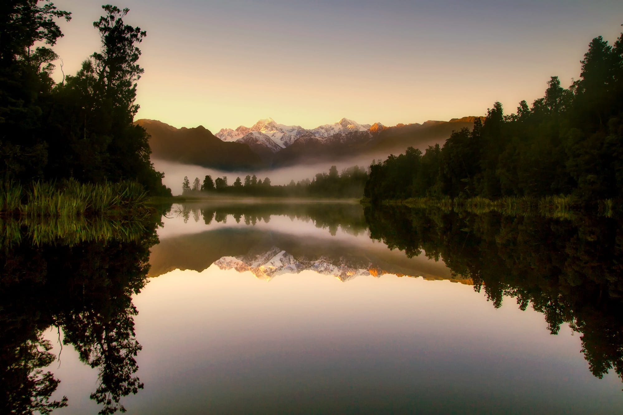sunrise, countryside, tranquil Scene, reflections, waterfront, sky, trees, pine, beauty In Nature, tree, background, landscapes, nature, water, 1080P, HD Wallpaper
