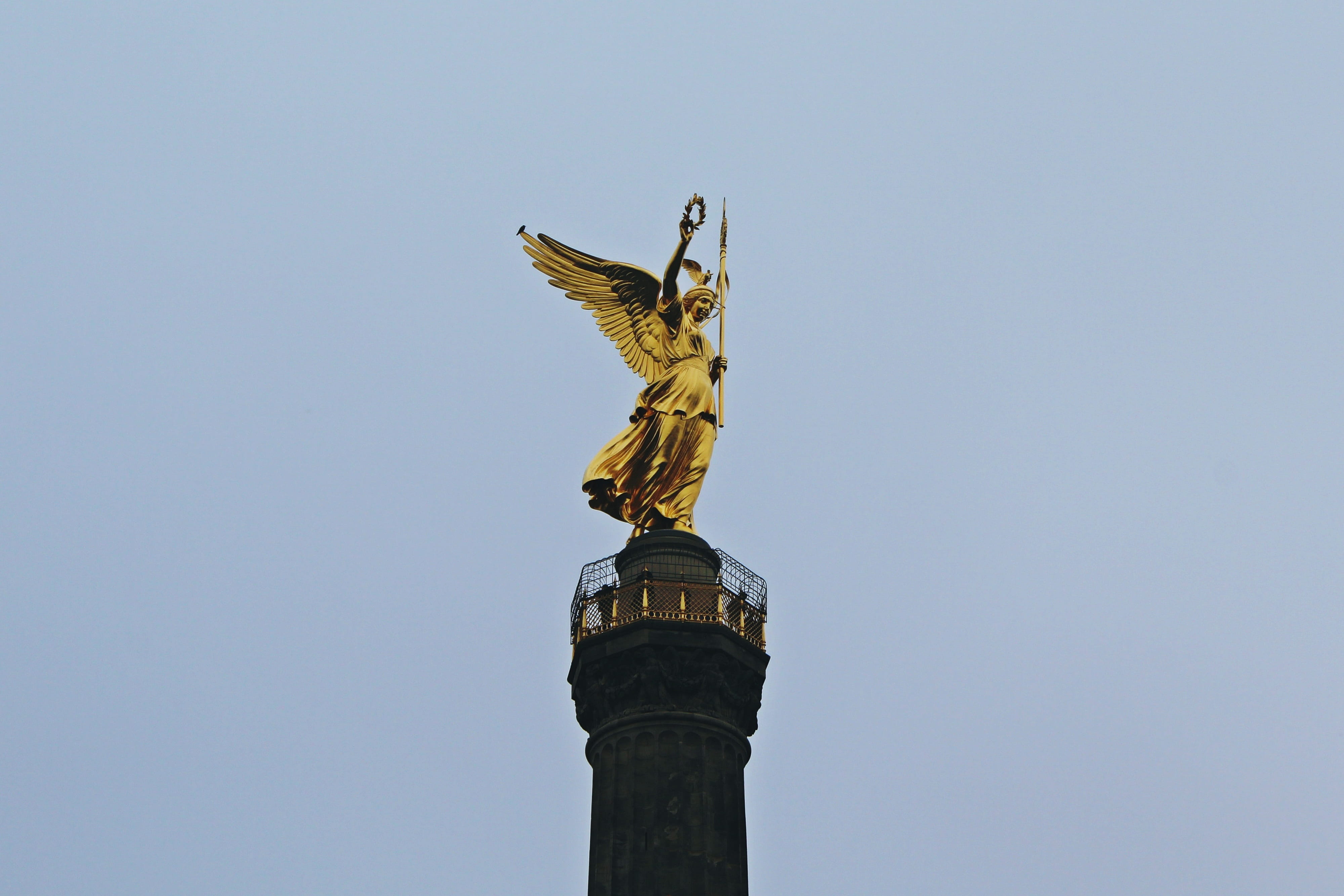 berlin, daytime, sky, gold else, brass, day, art, built structure, low angle view, tourist attraction, landmark, angel, cosmopolitan city, representation, HD Wallpaper