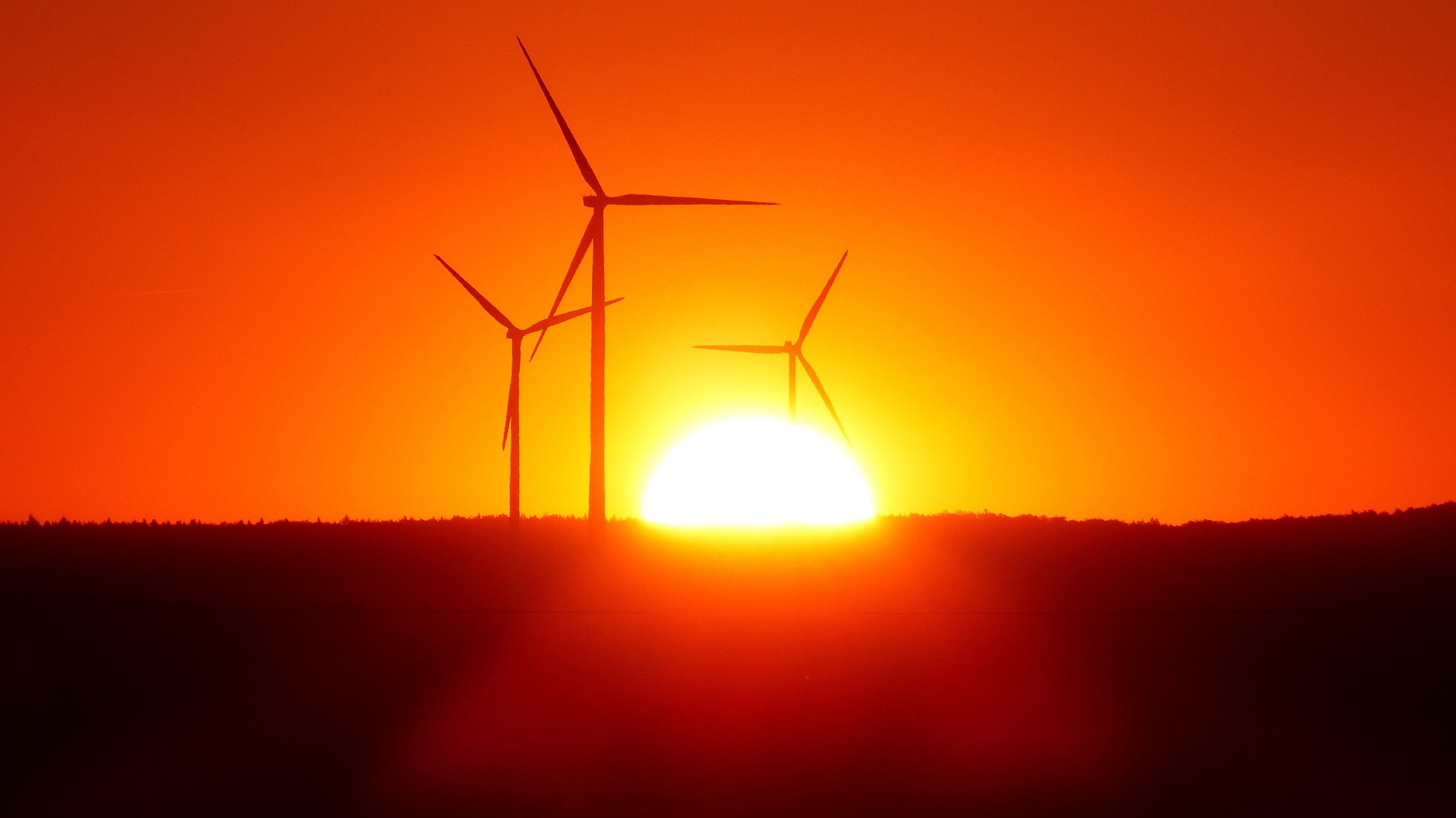 nature, technology, environment, back lit, renewable energy, sunset, wind turbine, sun, wind, sunlight, orange color, electricity, wind turbine 4k  hd backgrounds images, HD Wallpaper